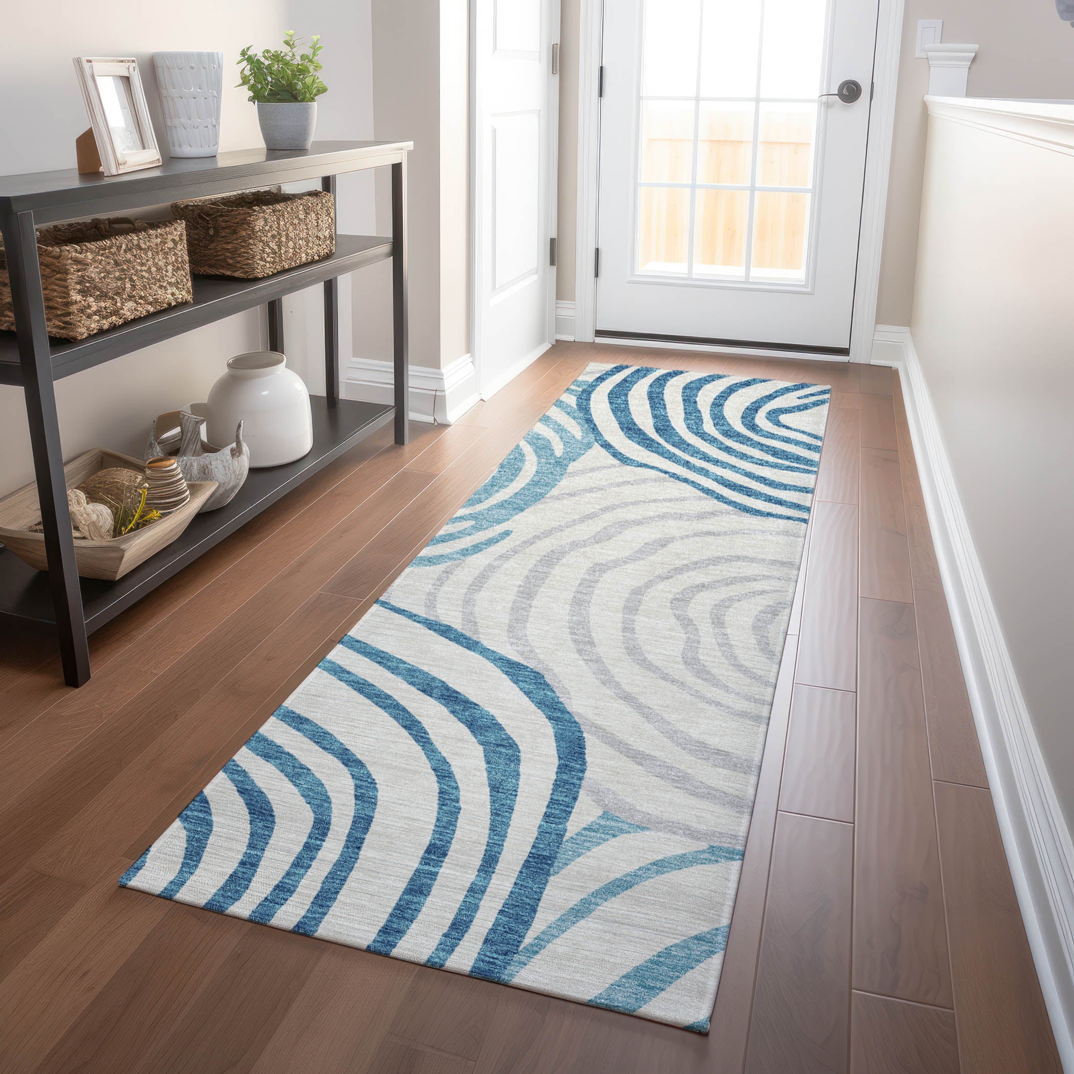 Chiang Mai Machine Washable Transitional Teal Rug 2'3" x 7'6" #shape_Runner
