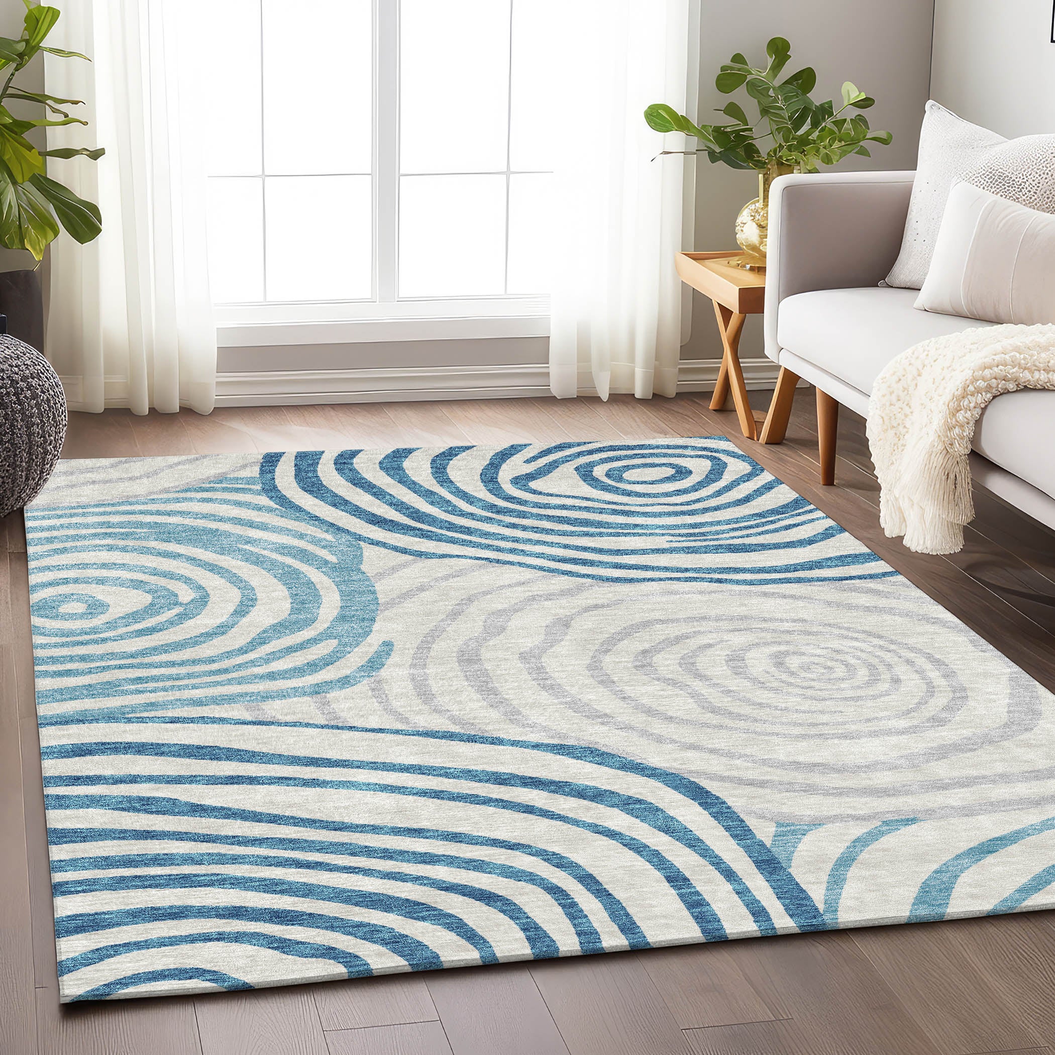 Chiang Mai Machine Washable Transitional Teal Rug 2'6" x 3'10" #shape_Rectangle