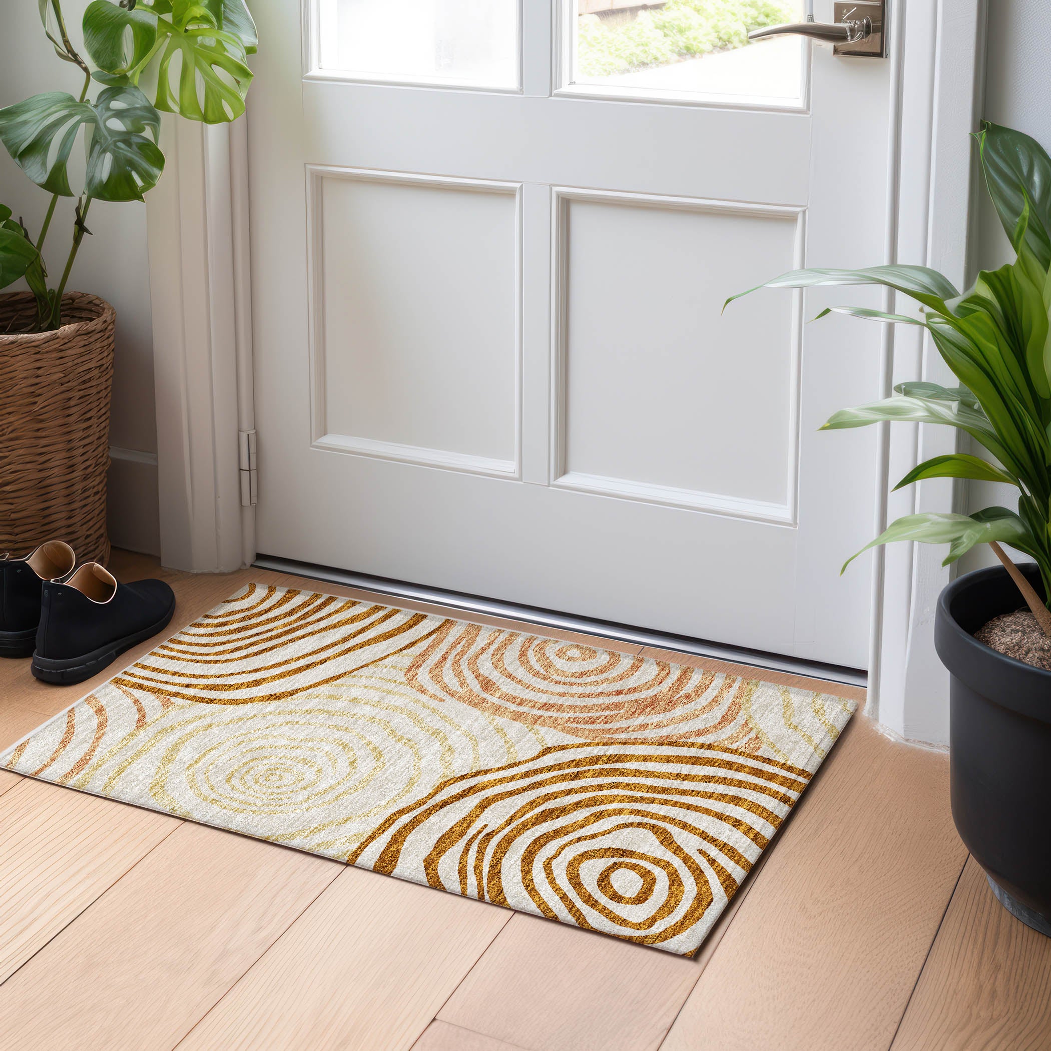 Chiang Mai Machine Washable Transitional Terracotta Orange Rug 1'8" x 2'6" #shape_Rectangle