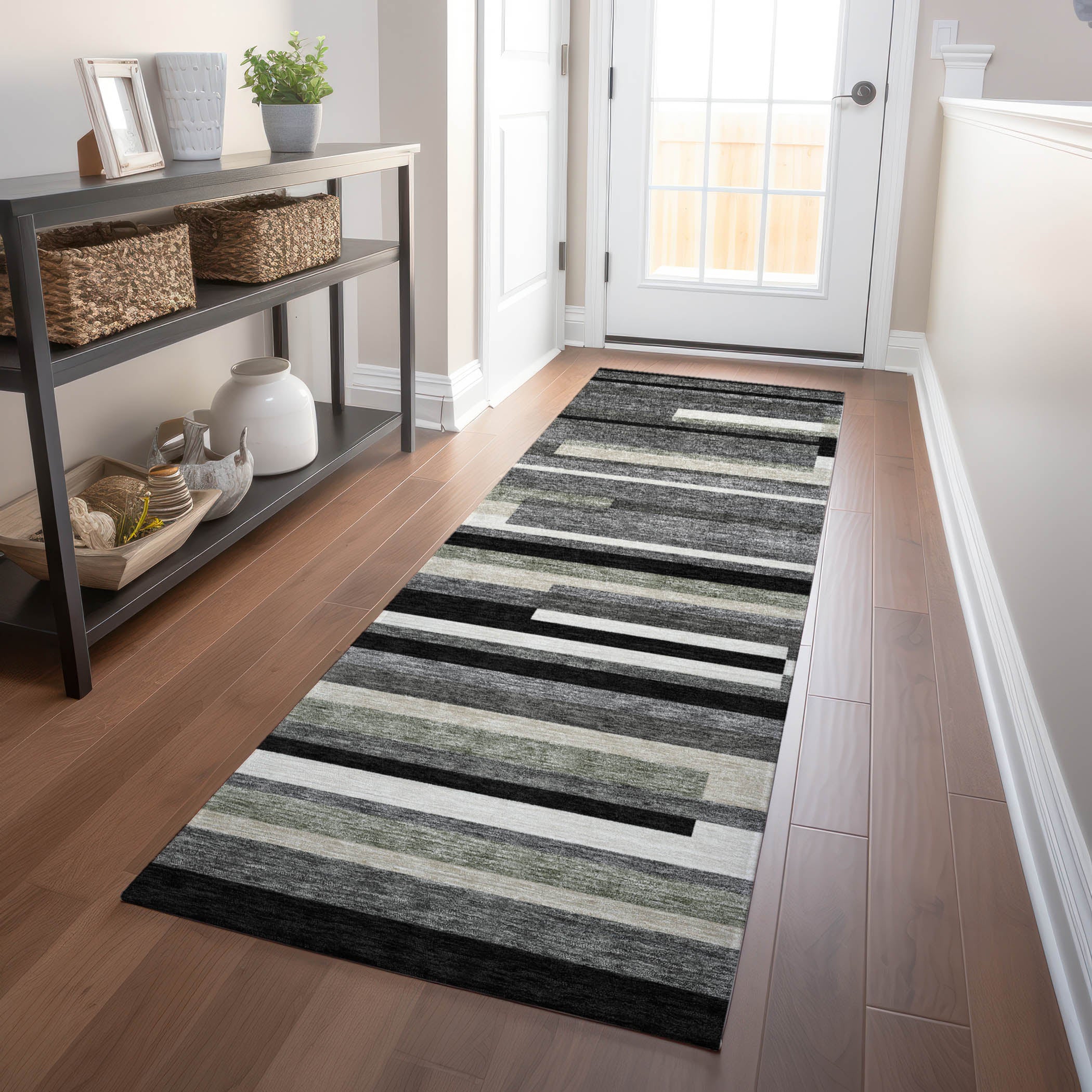 Bruges Machine Washable Transitional Black Rug 2'3" x 7'6" #shape_Runner