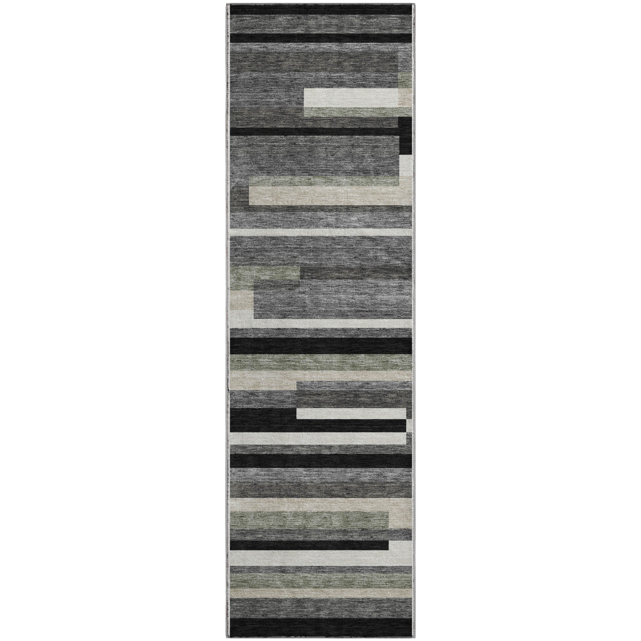 Bruges Machine Washable Transitional Black Rug 2'3" x 7'6" #shape_Runner