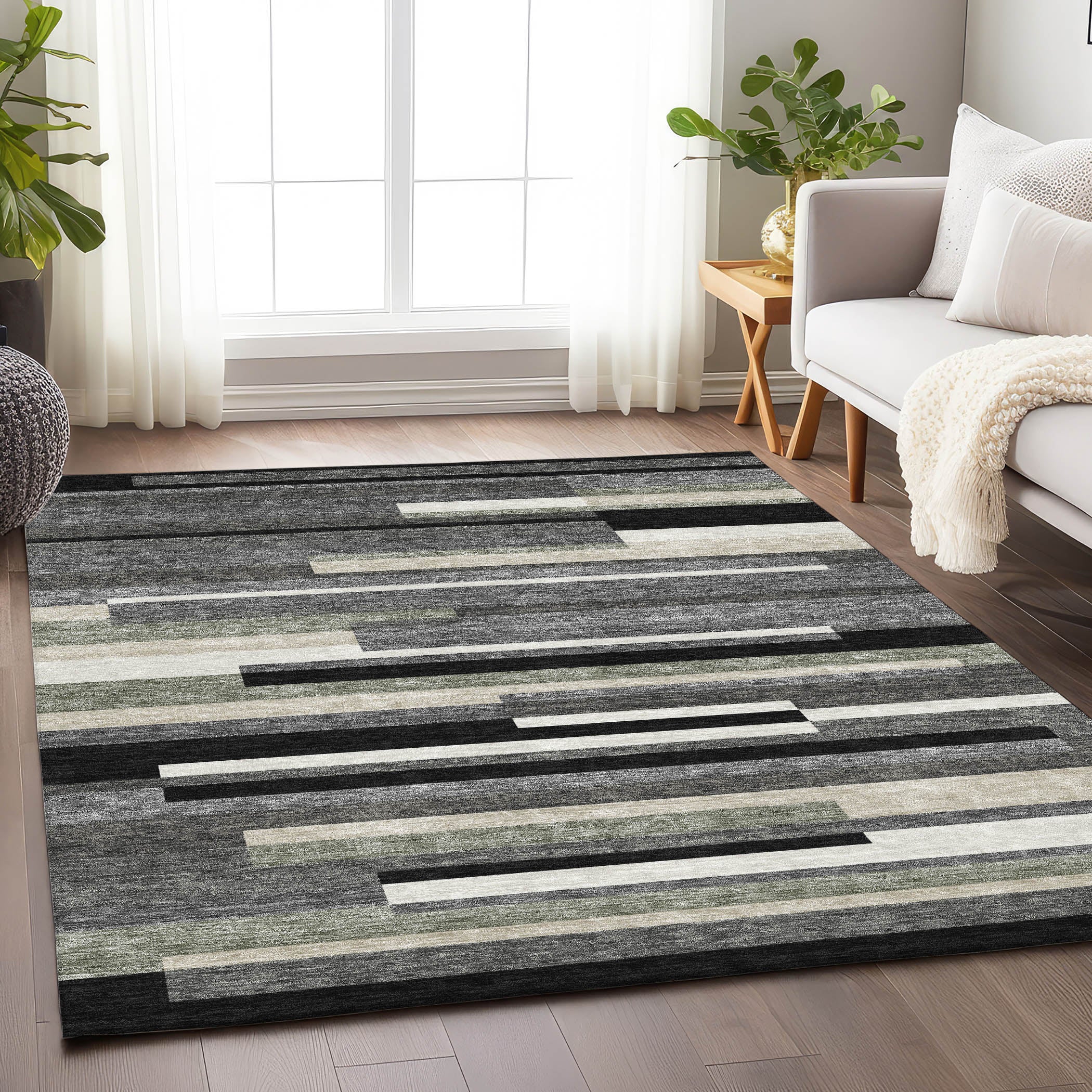 Bruges Machine Washable Transitional Black Rug 2'6" x 3'10" #shape_Rectangle