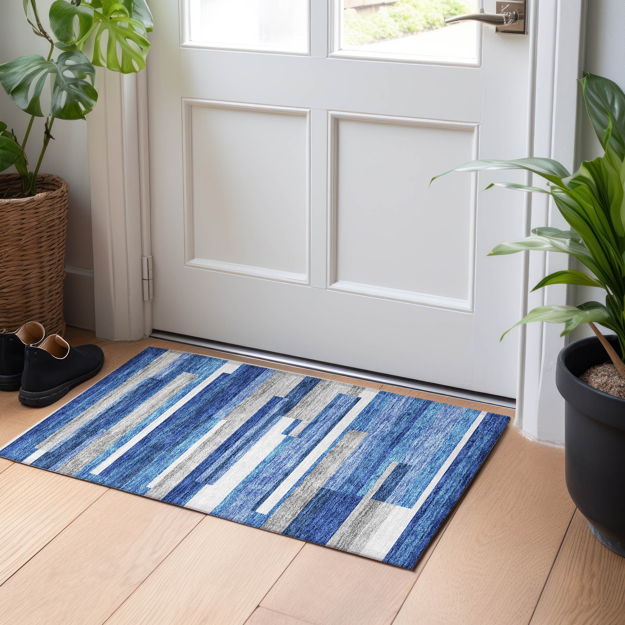 Bruges Machine Washable Transitional Blue Rug 1'8" x 2'6" #shape_Rectangle