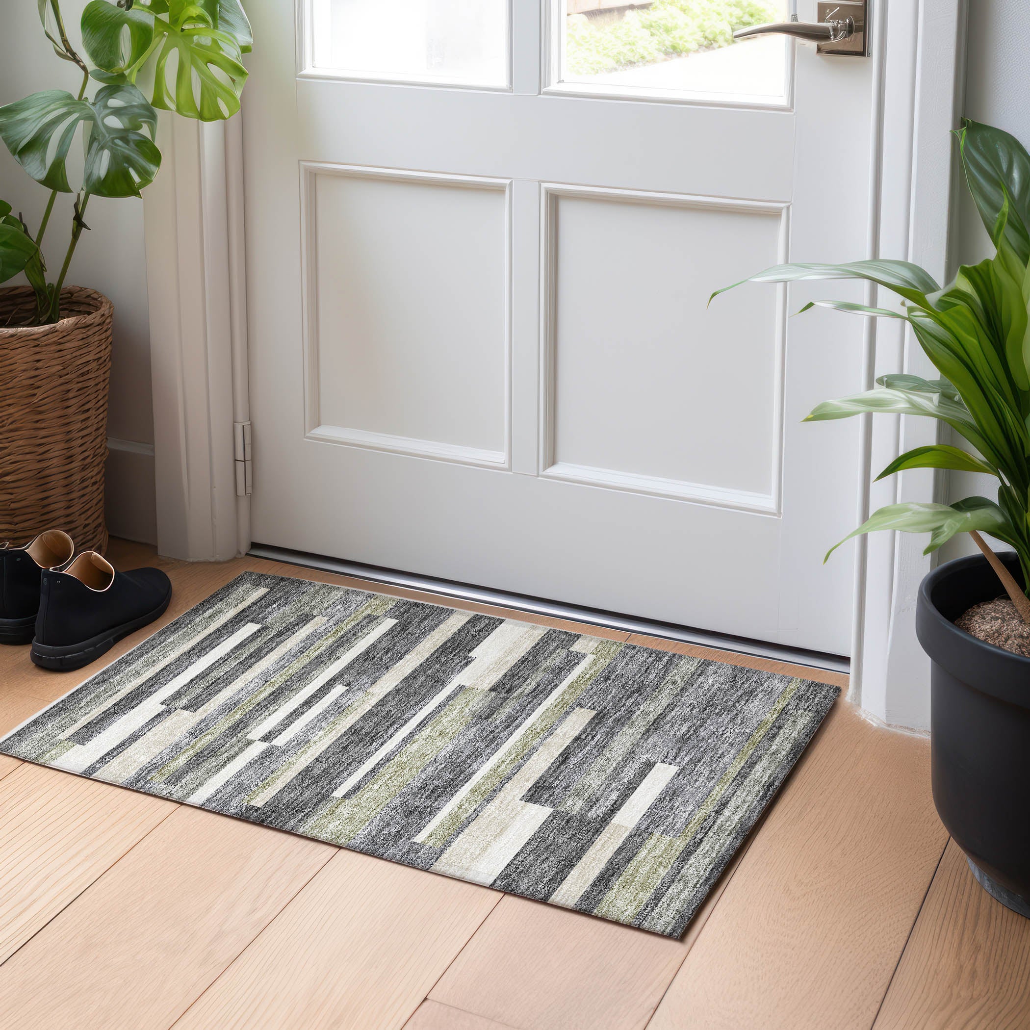 Bruges Machine Washable Transitional Charcoal Gray Rug 1'8" x 2'6" #shape_Rectangle