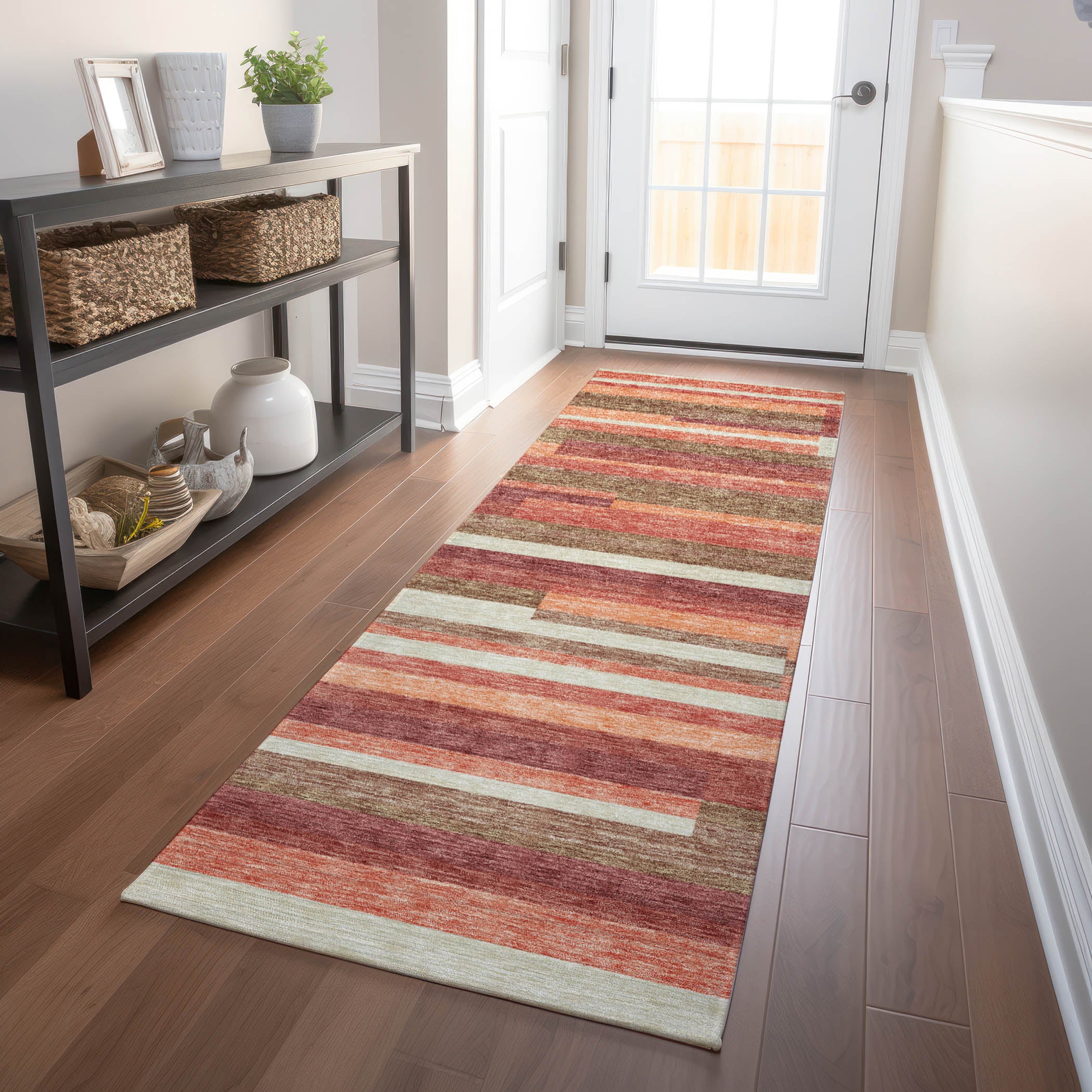 Bruges Machine Washable Transitional Coral Orange Rug 2'3" x 7'6" #shape_Runner