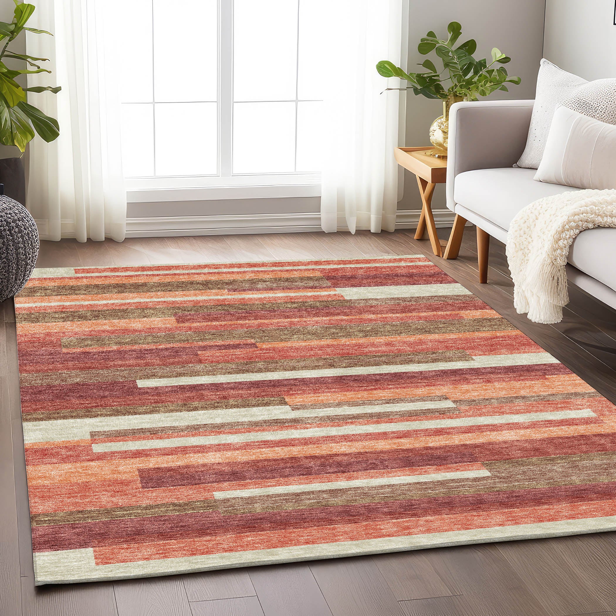 Bruges Machine Washable Transitional Coral Orange Rug 2'6" x 3'10" #shape_Rectangle