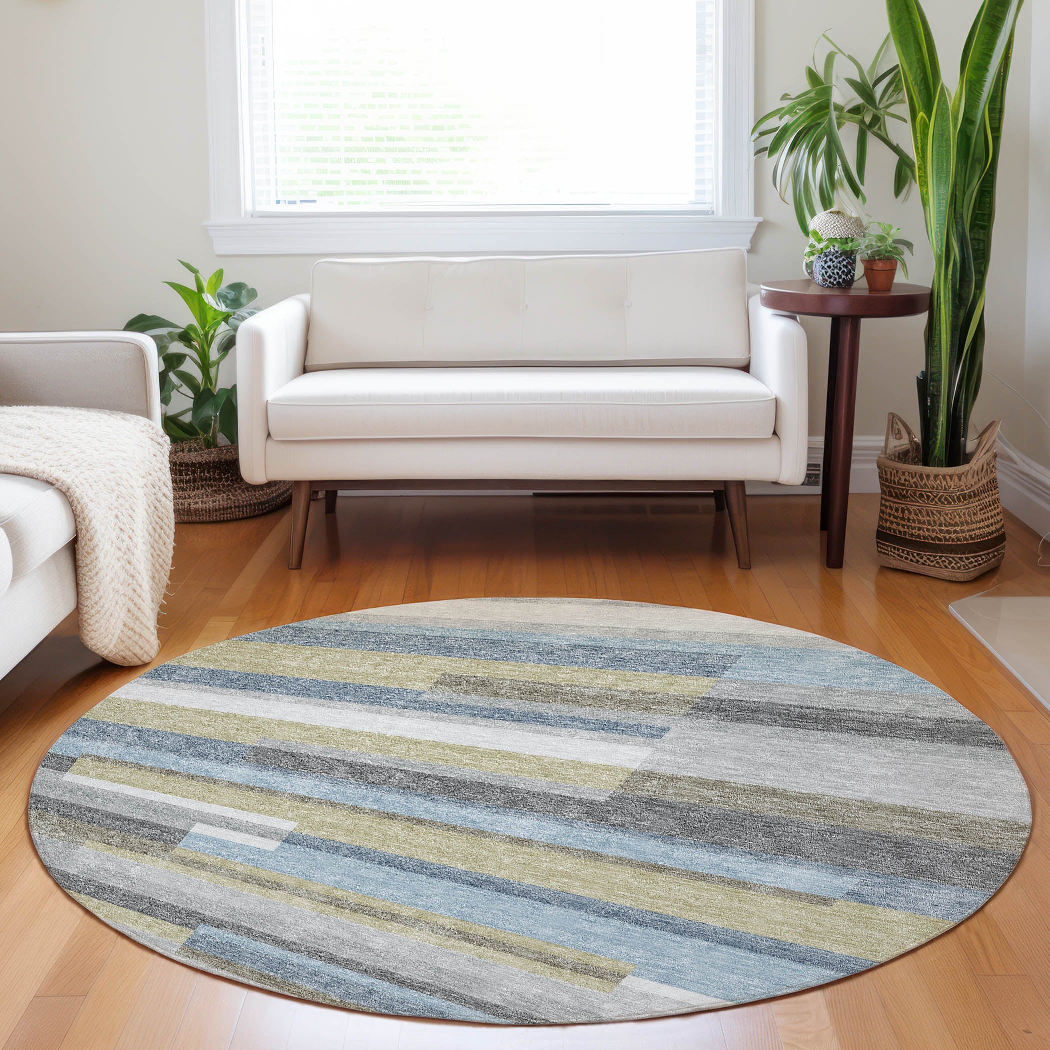 Bruges Machine Washable Transitional Gray Rug 8' x 8' #shape_Round