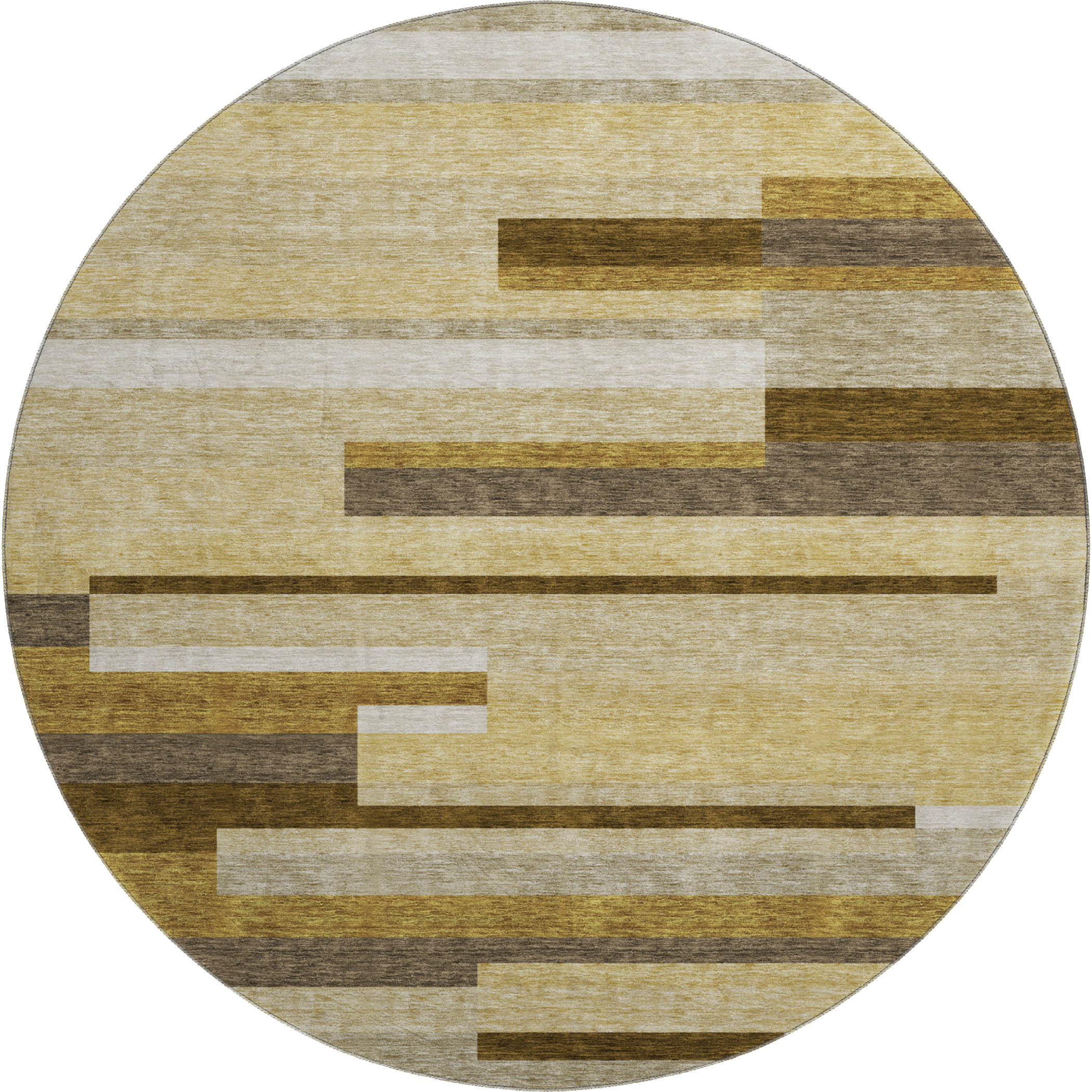 Bruges Machine Washable Transitional Khaki Brown Rug 8' x 8' #shape_Round