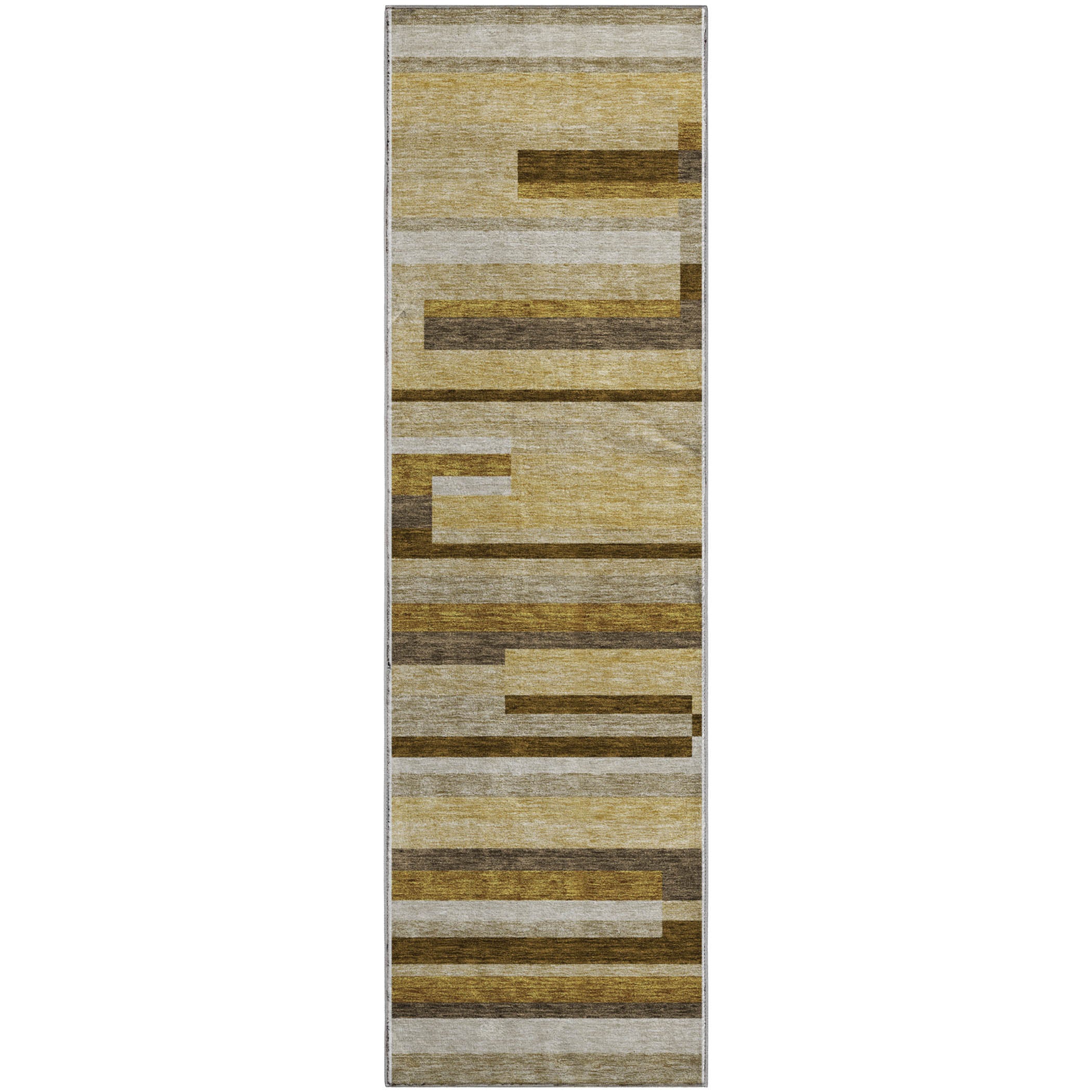 Bruges Machine Washable Transitional Khaki Brown Rug 2'3" x 7'6" #shape_Runner