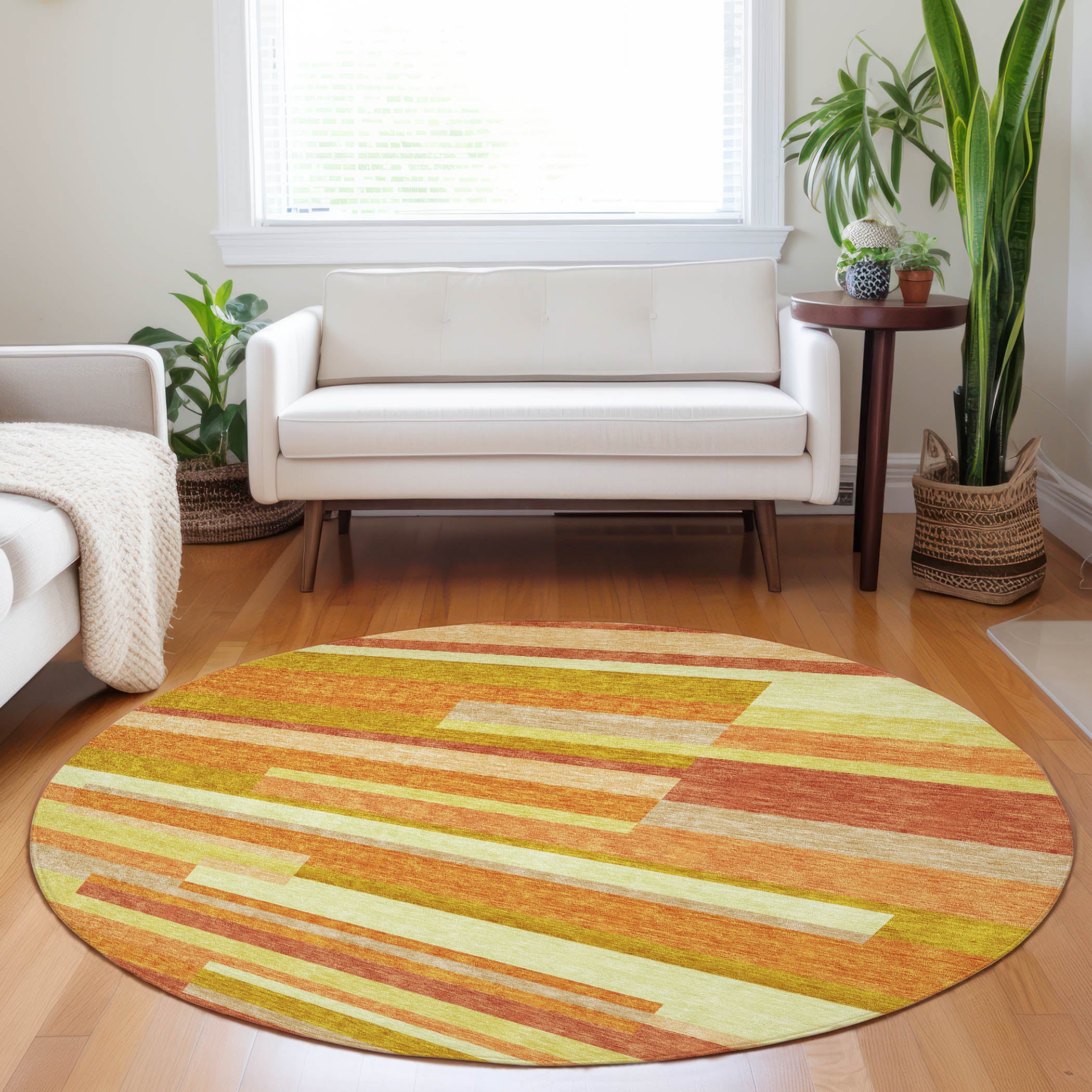 Bruges Machine Washable Transitional Orange Rug 8' x 8' #shape_Round