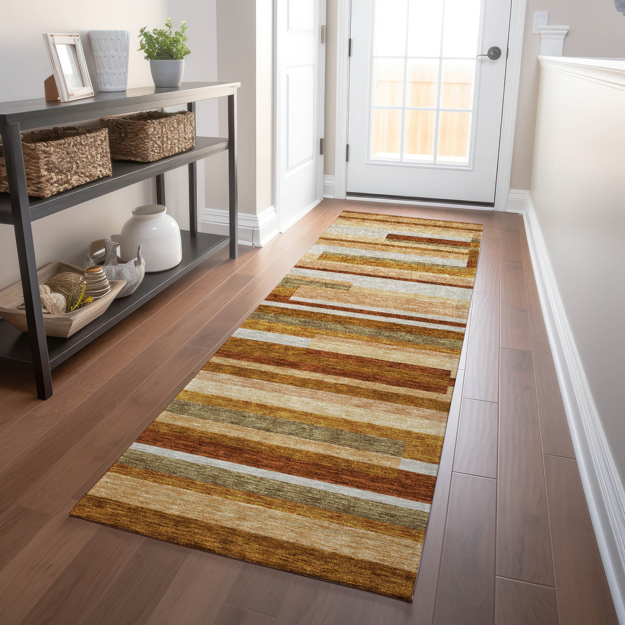 Bruges Machine Washable Transitional Paprika Orange Rug 2'3" x 7'6" #shape_Runner