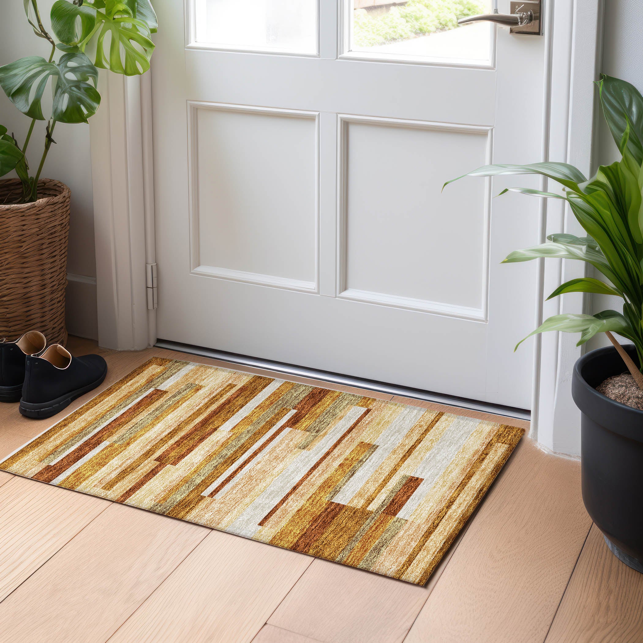 Bruges Machine Washable Transitional Paprika Orange Rug 1'8" x 2'6" #shape_Rectangle