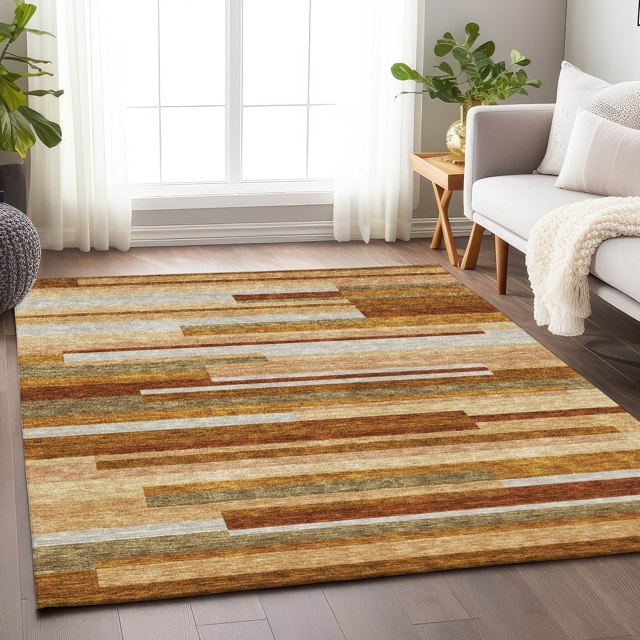 Bruges Machine Washable Transitional Paprika Orange Rug 2'6" x 3'10" #shape_Rectangle