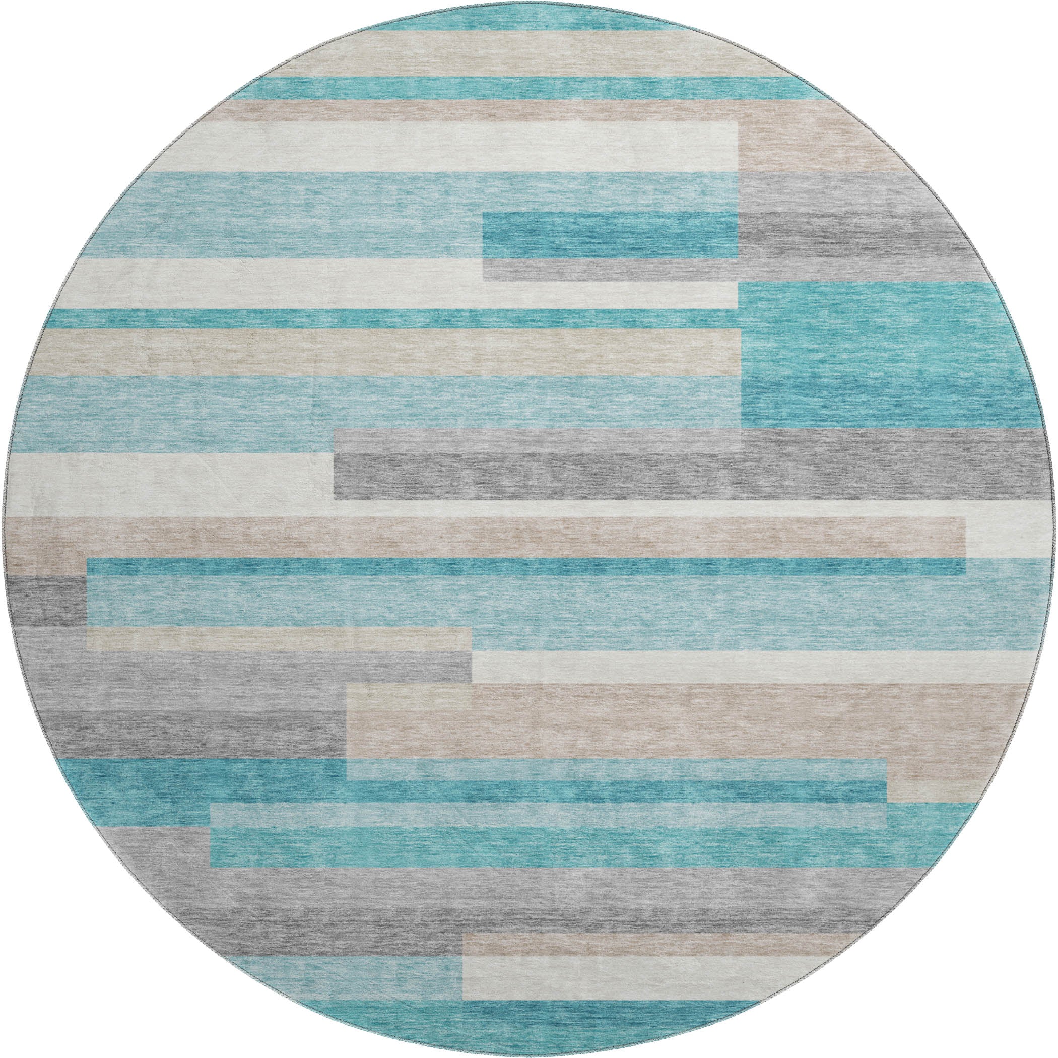 Bruges Machine Washable Transitional Teal Rug 8' x 8' #shape_Round