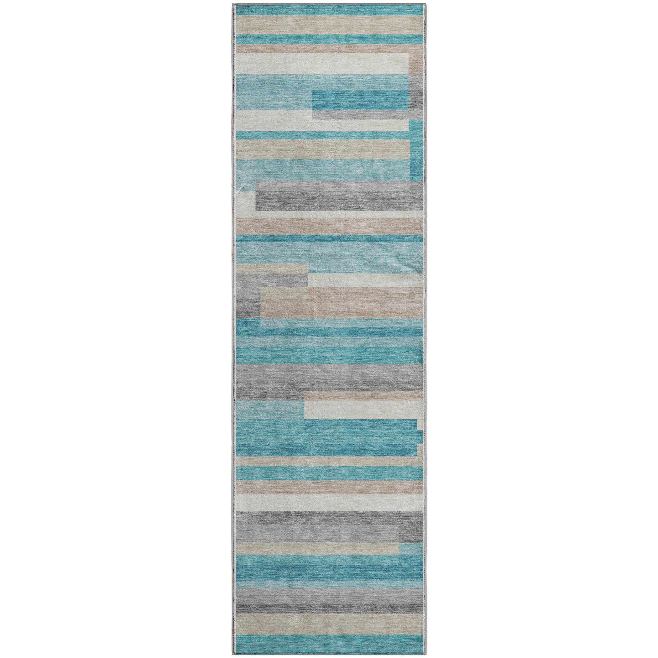 Bruges Machine Washable Transitional Teal Rug 2'3" x 7'6" #shape_Runner