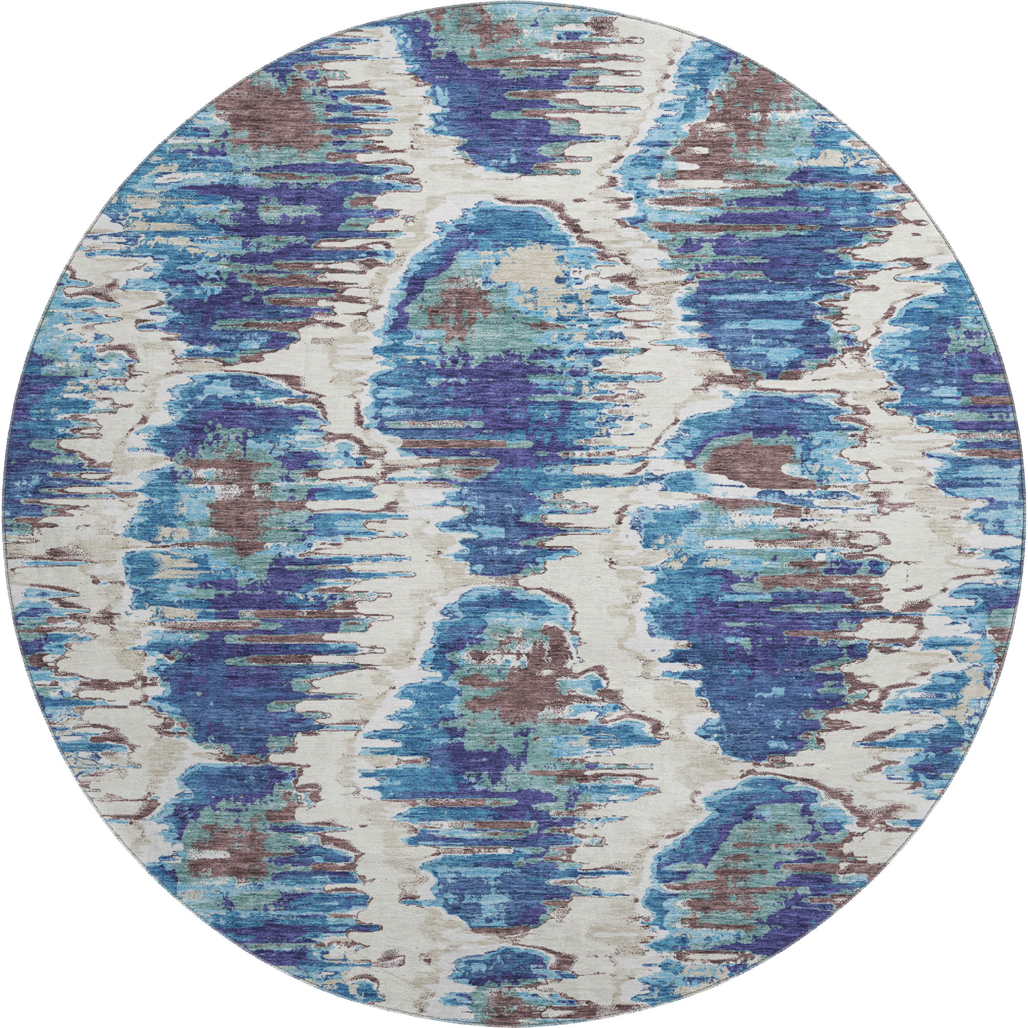 Oslo Machine Washable Transitional Blue Rug 8' x 8' #shape_Round
