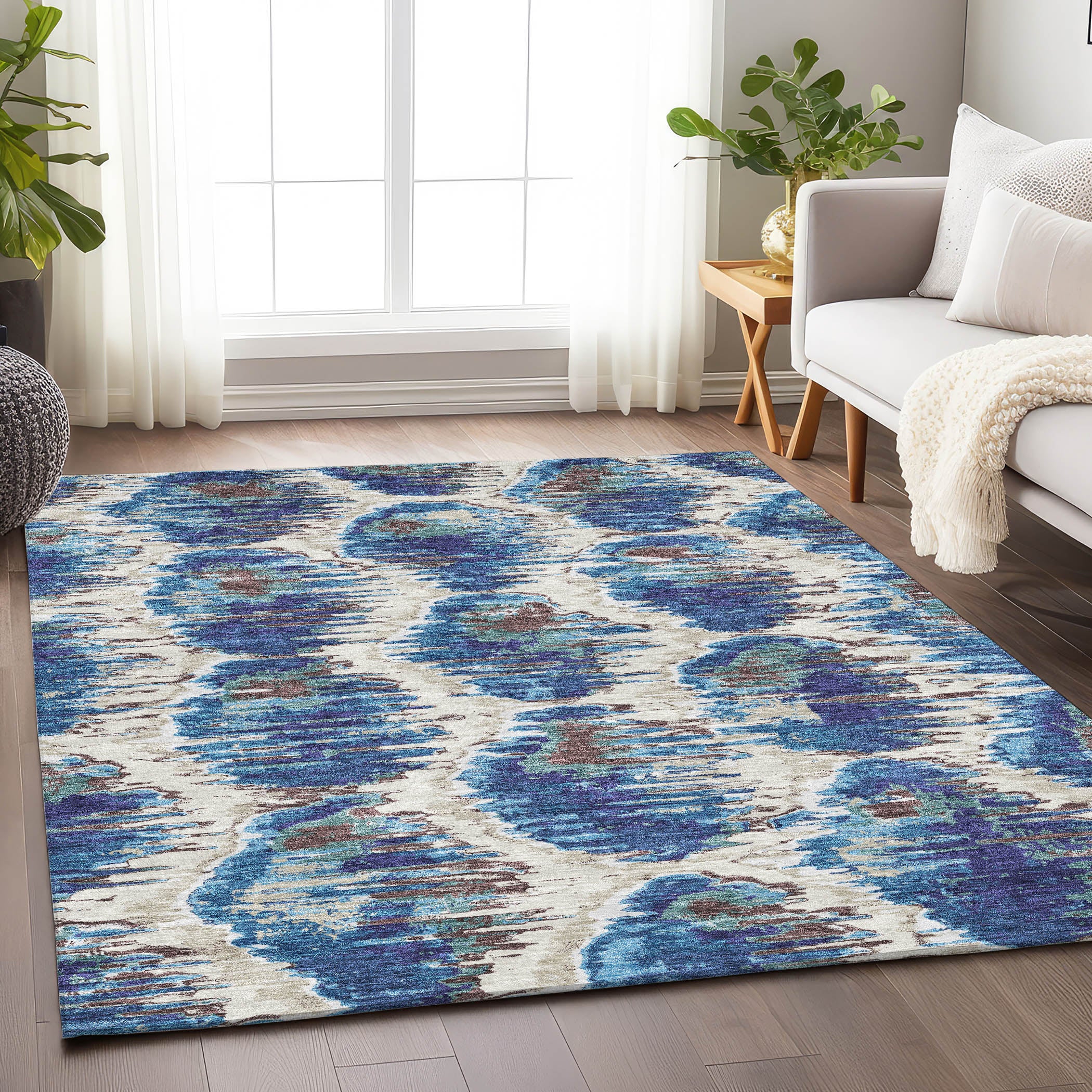 Oslo Machine Washable Transitional Blue Rug 2'6" x 3'10" #shape_Rectangle