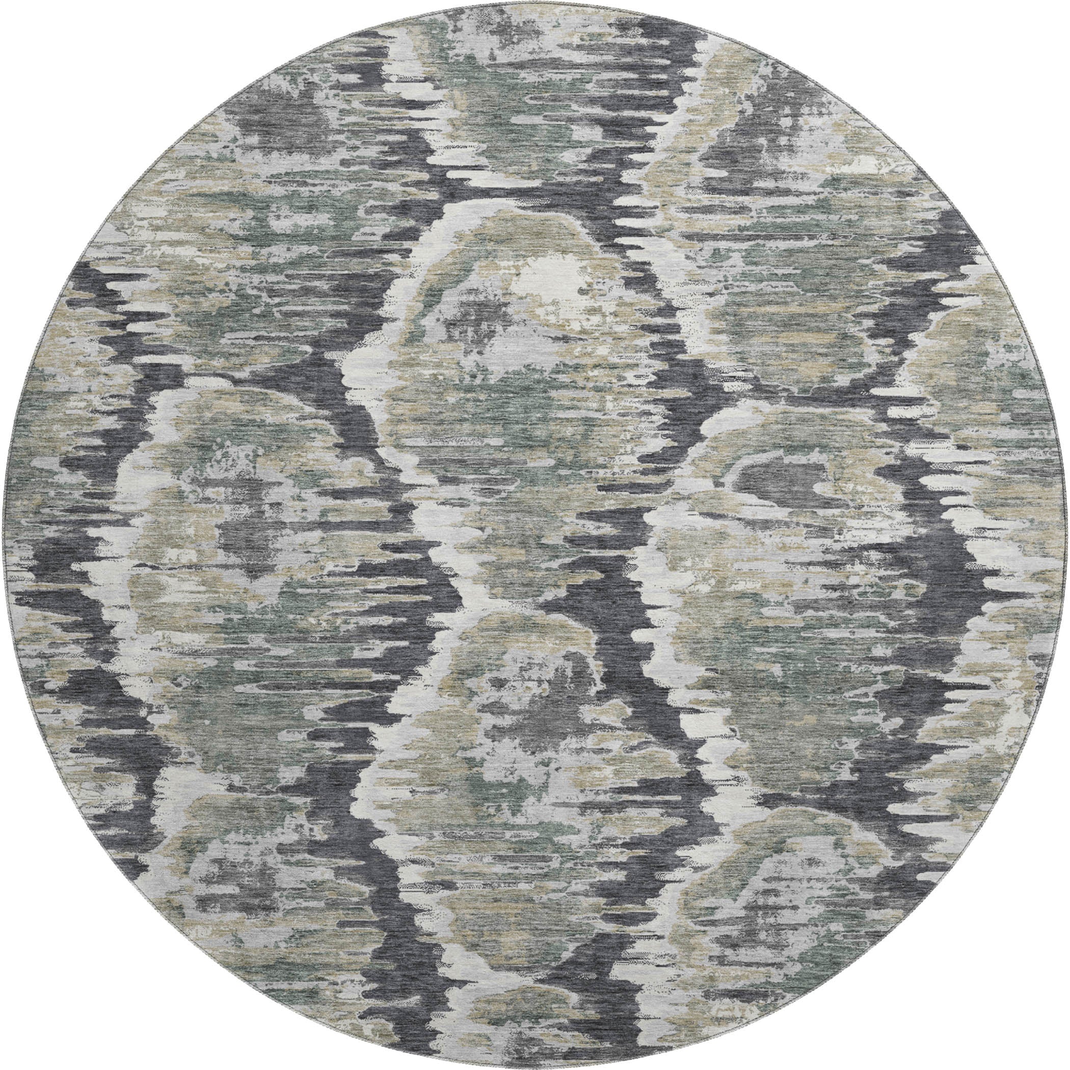 Oslo Machine Washable Transitional Charcoal Gray Rug 8' x 8' #shape_Round