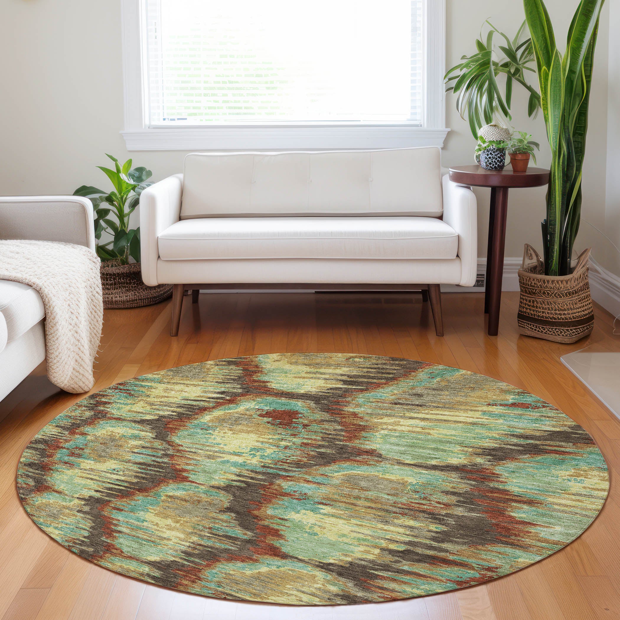Oslo Machine Washable Transitional Fudge Brown Rug 8' x 8' #shape_Round