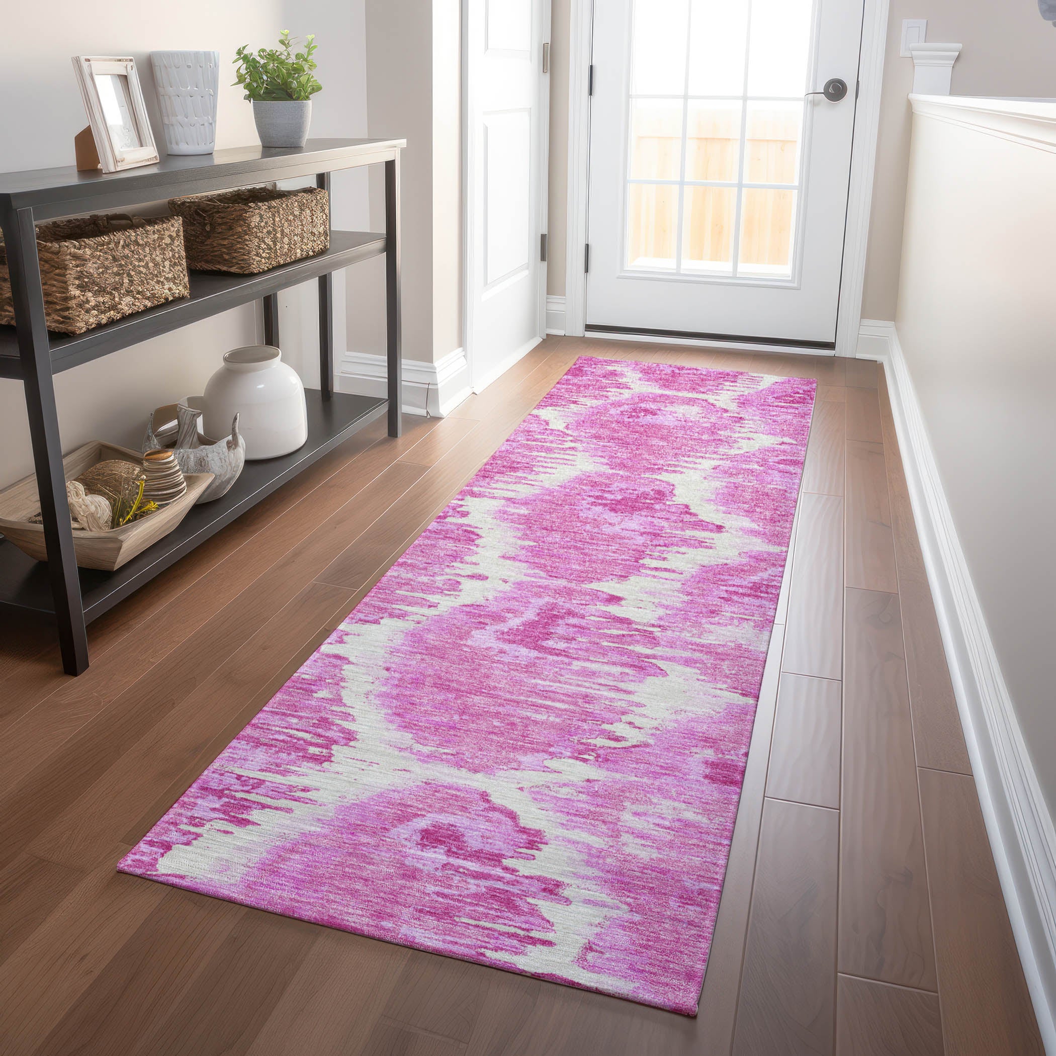 Oslo Machine Washable Transitional Pink Rug 2'3" x 7'6" #shape_Runner