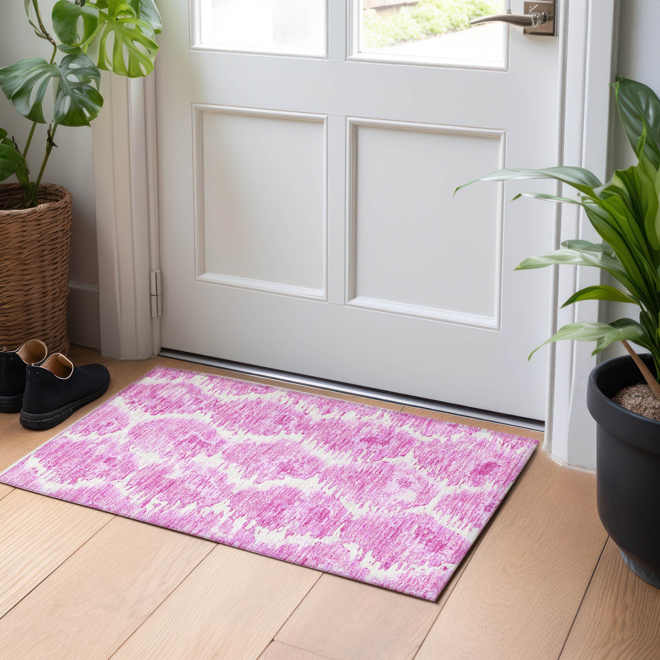 Oslo Machine Washable Transitional Pink Rug 1'8" x 2'6" #shape_Rectangle
