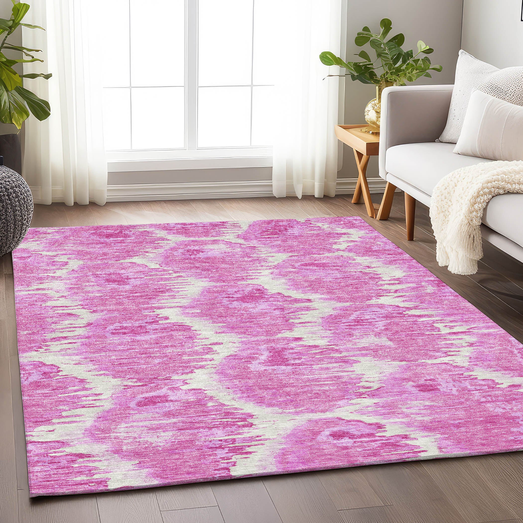 Oslo Machine Washable Transitional Pink Rug 2'6" x 3'10" #shape_Rectangle