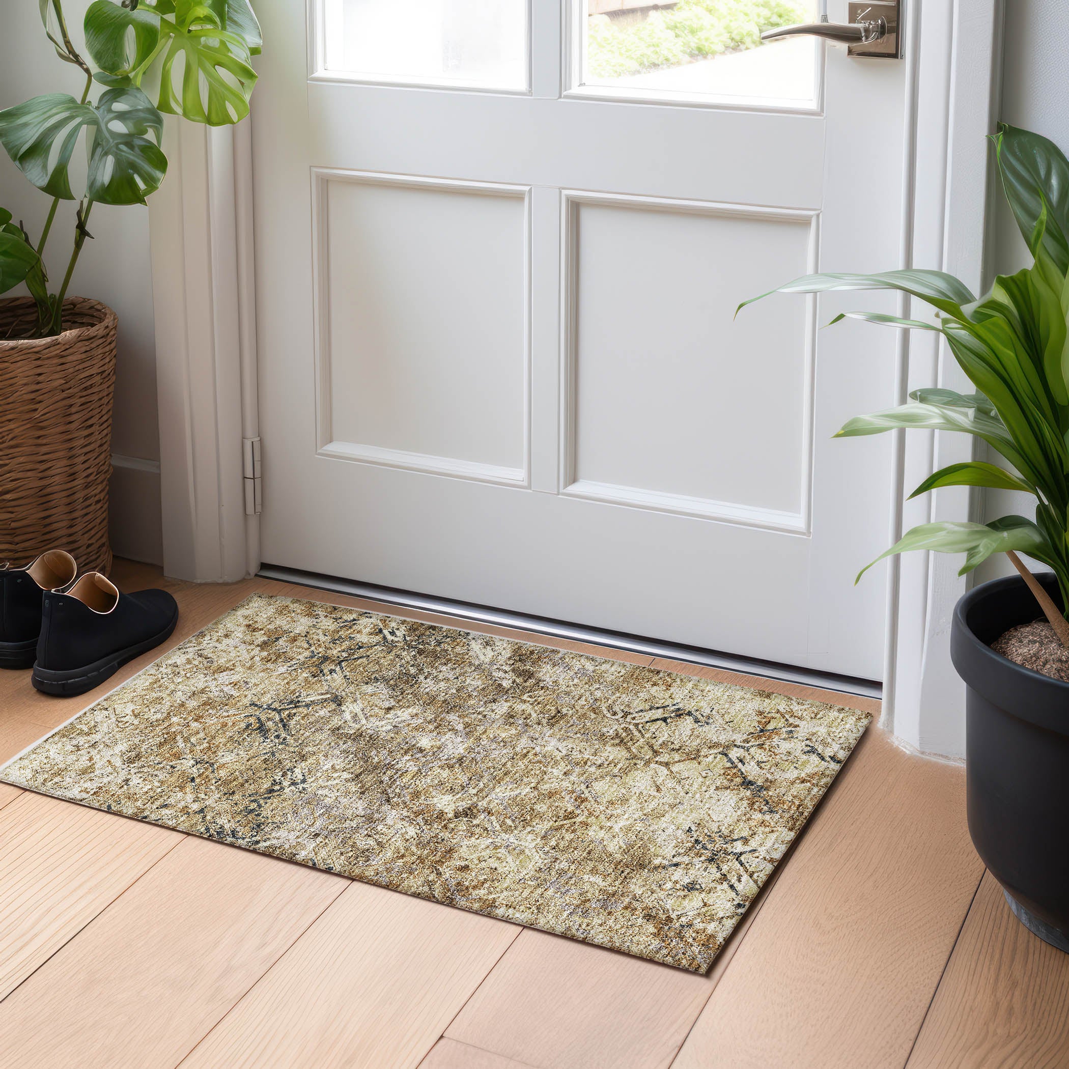 Cairo Machine Washable Transitional Beige Brown Rug 1'8" x 2'6" #shape_Rectangle
