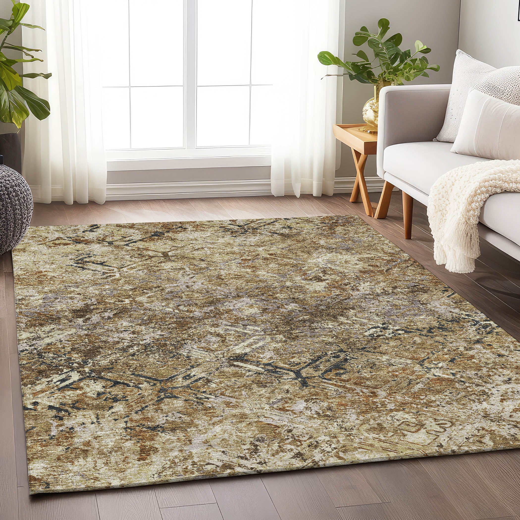 Cairo Machine Washable Transitional Beige Brown Rug 2'6" x 3'10" #shape_Rectangle