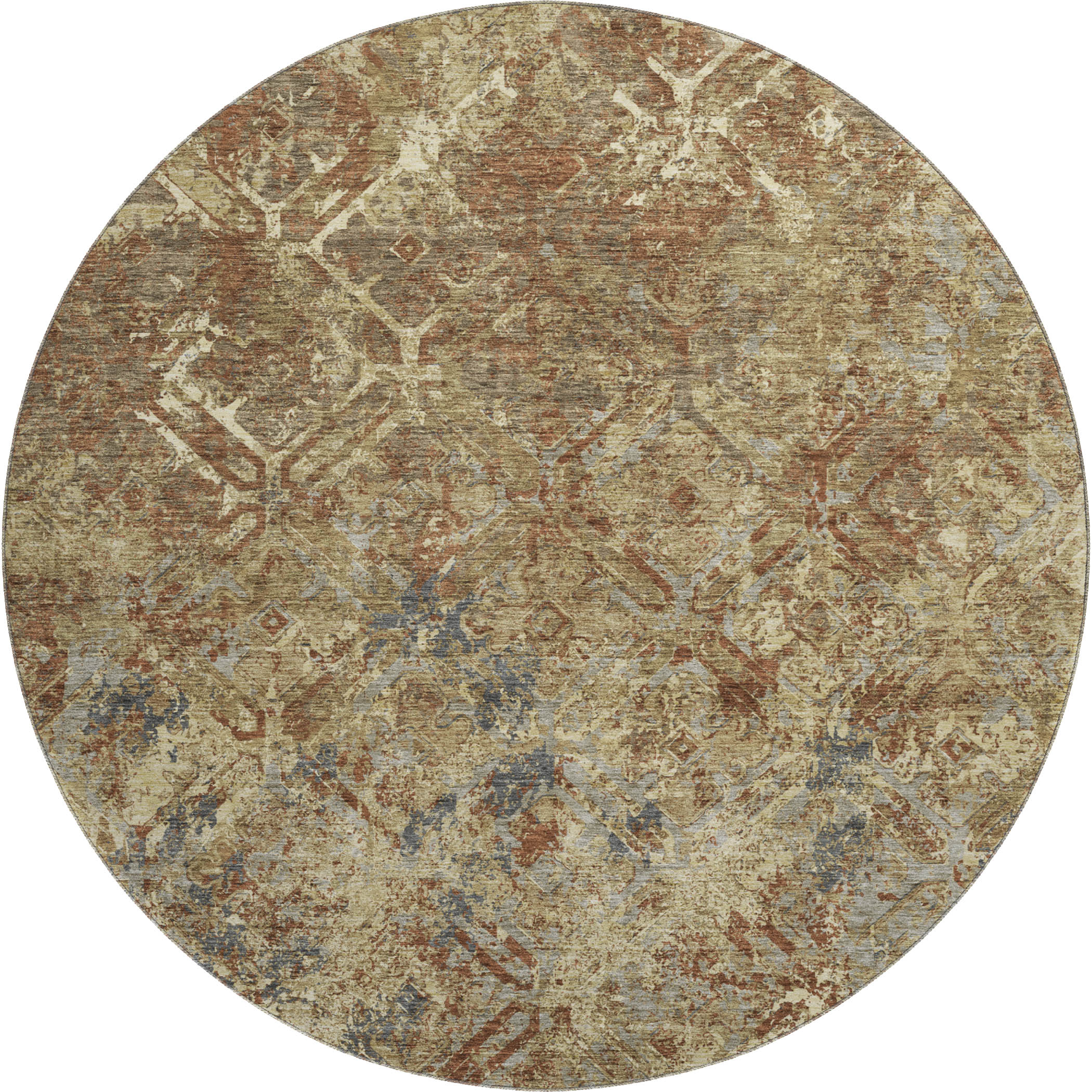 Cairo Machine Washable Transitional Brown Rug 8' x 8' #shape_Round