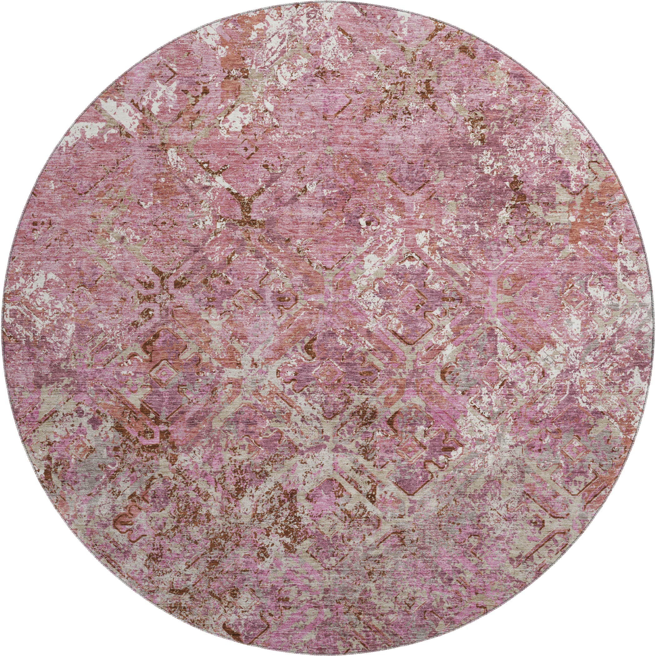 Cairo Machine Washable Transitional Pink Rug 8' x 8' #shape_Round