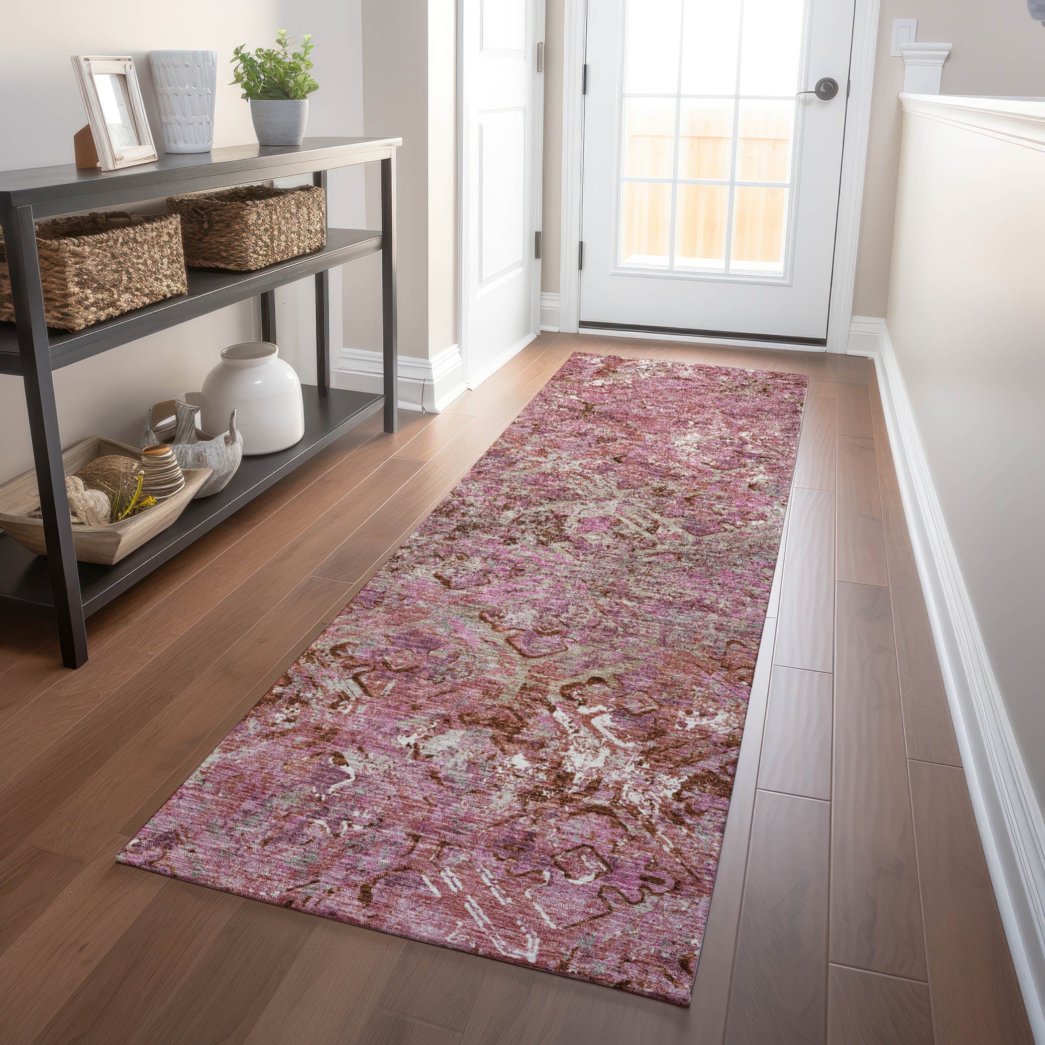 Cairo Machine Washable Transitional Pink Rug 2'3" x 7'6" #shape_Runner