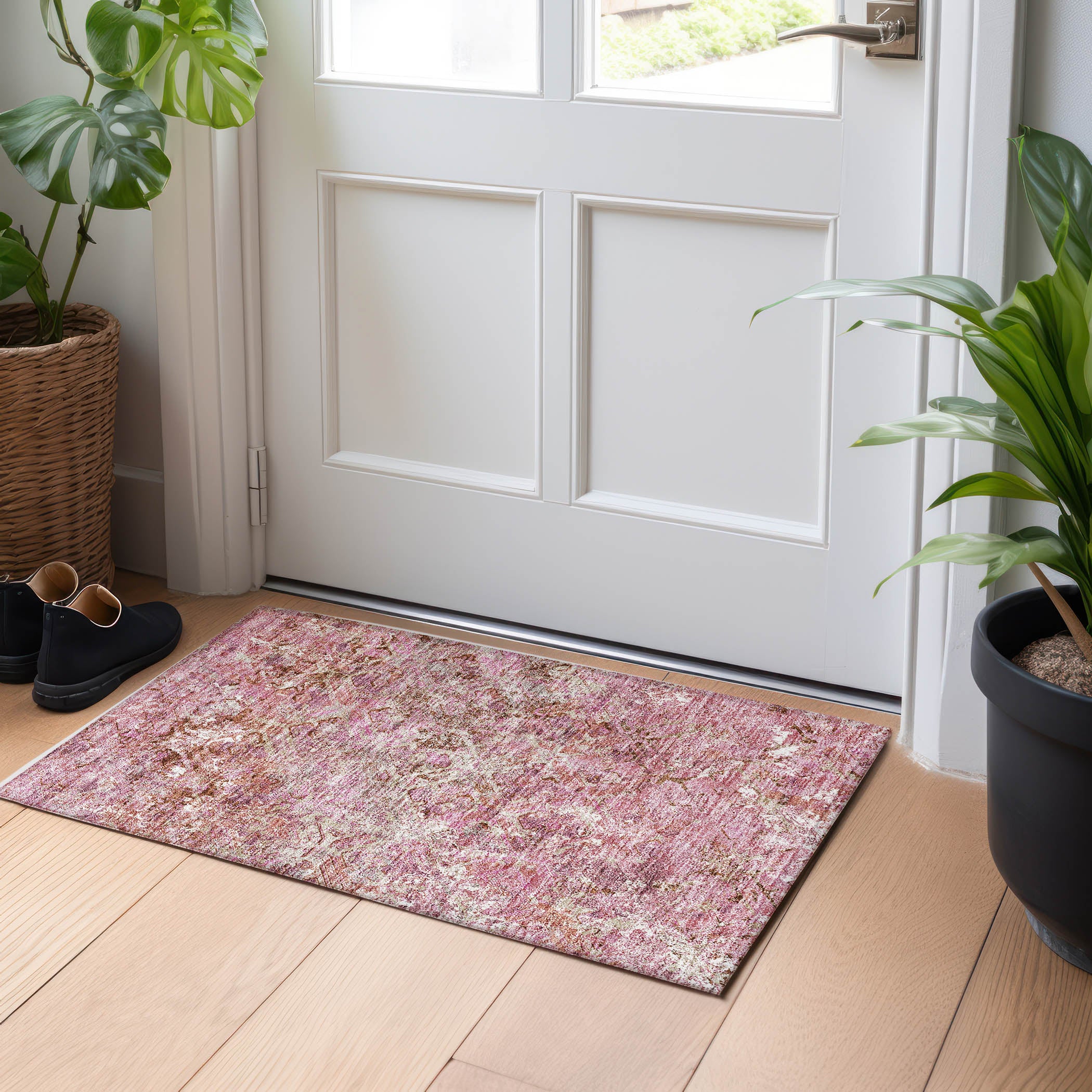 Cairo Machine Washable Transitional Pink Rug 1'8" x 2'6" #shape_Rectangle