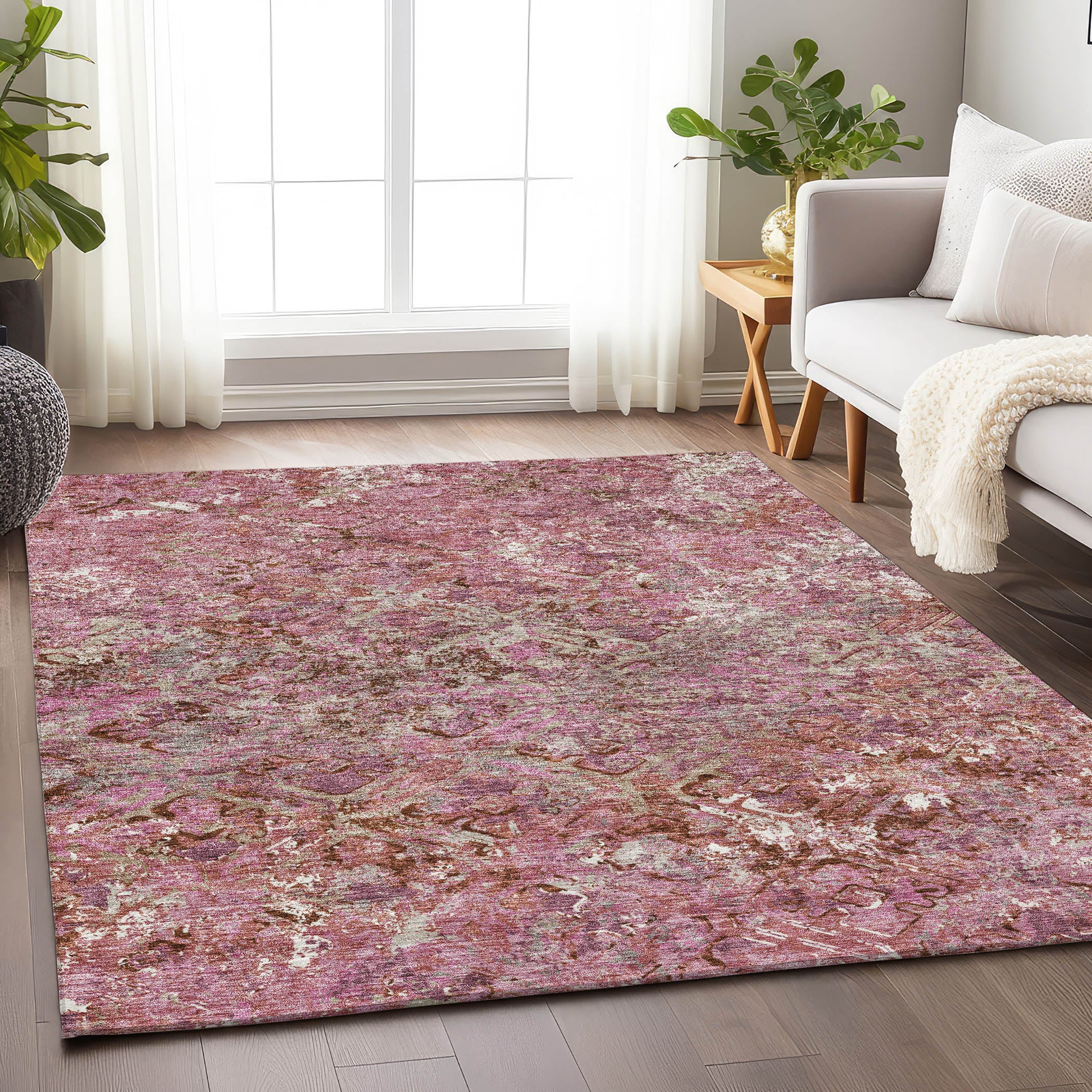 Cairo Machine Washable Transitional Pink Rug 2'6" x 3'10" #shape_Rectangle