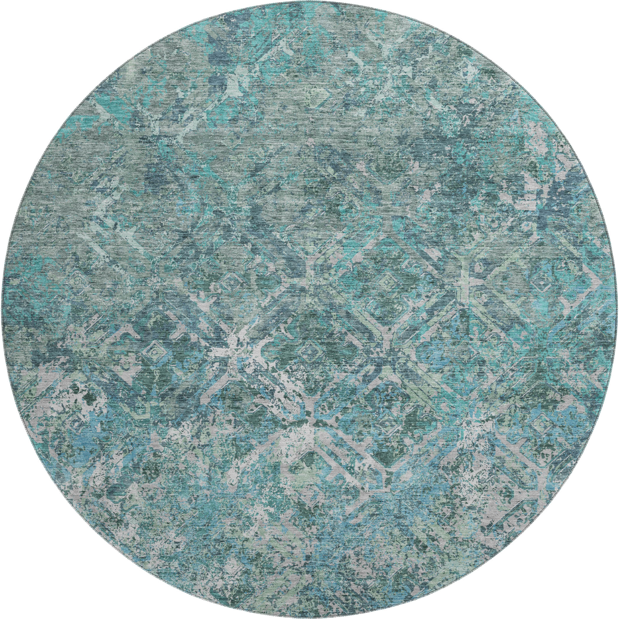 Cairo Machine Washable Transitional Sage Green Rug 8' x 8' #shape_Round