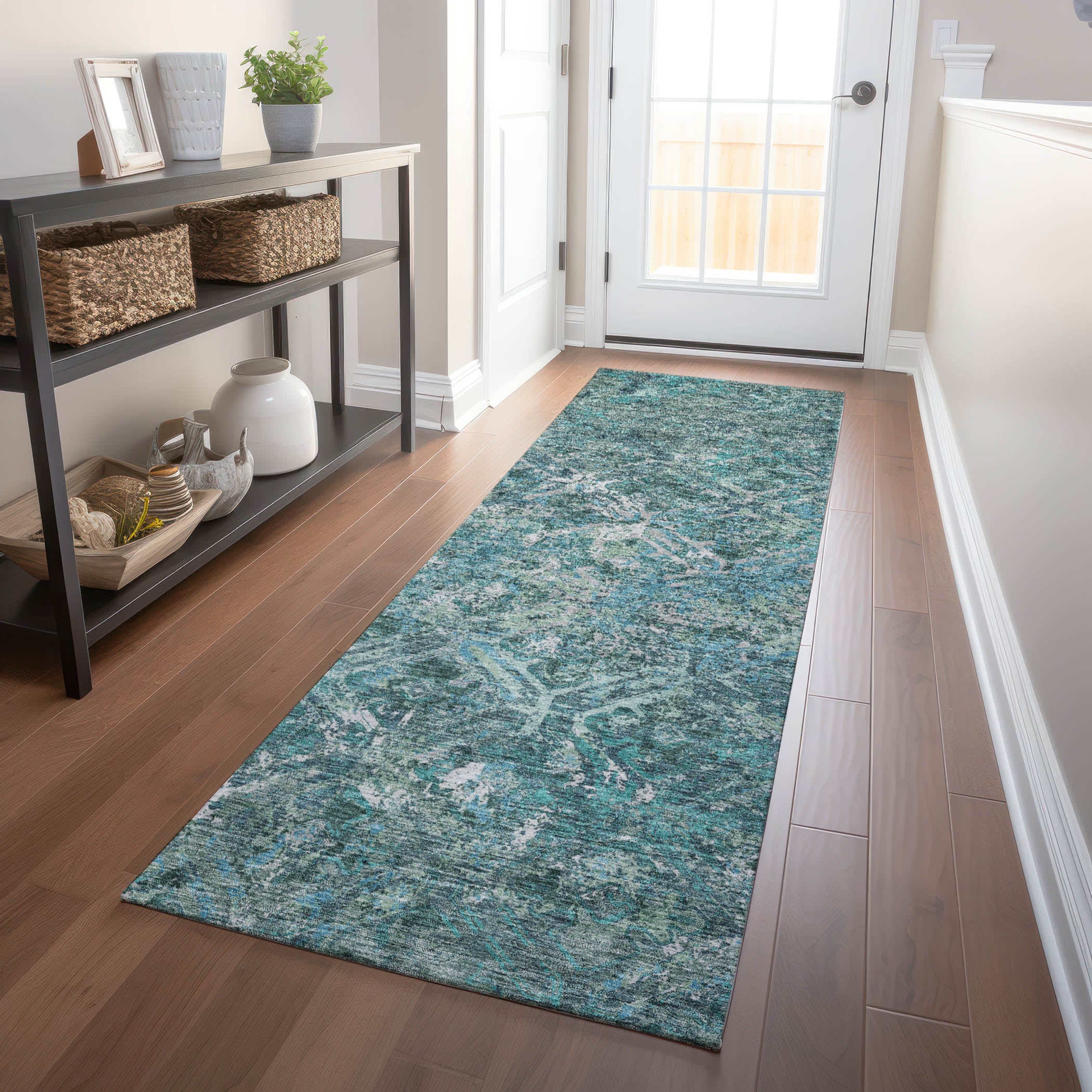Cairo Machine Washable Transitional Sage Green Rug 2'3" x 7'6" #shape_Runner