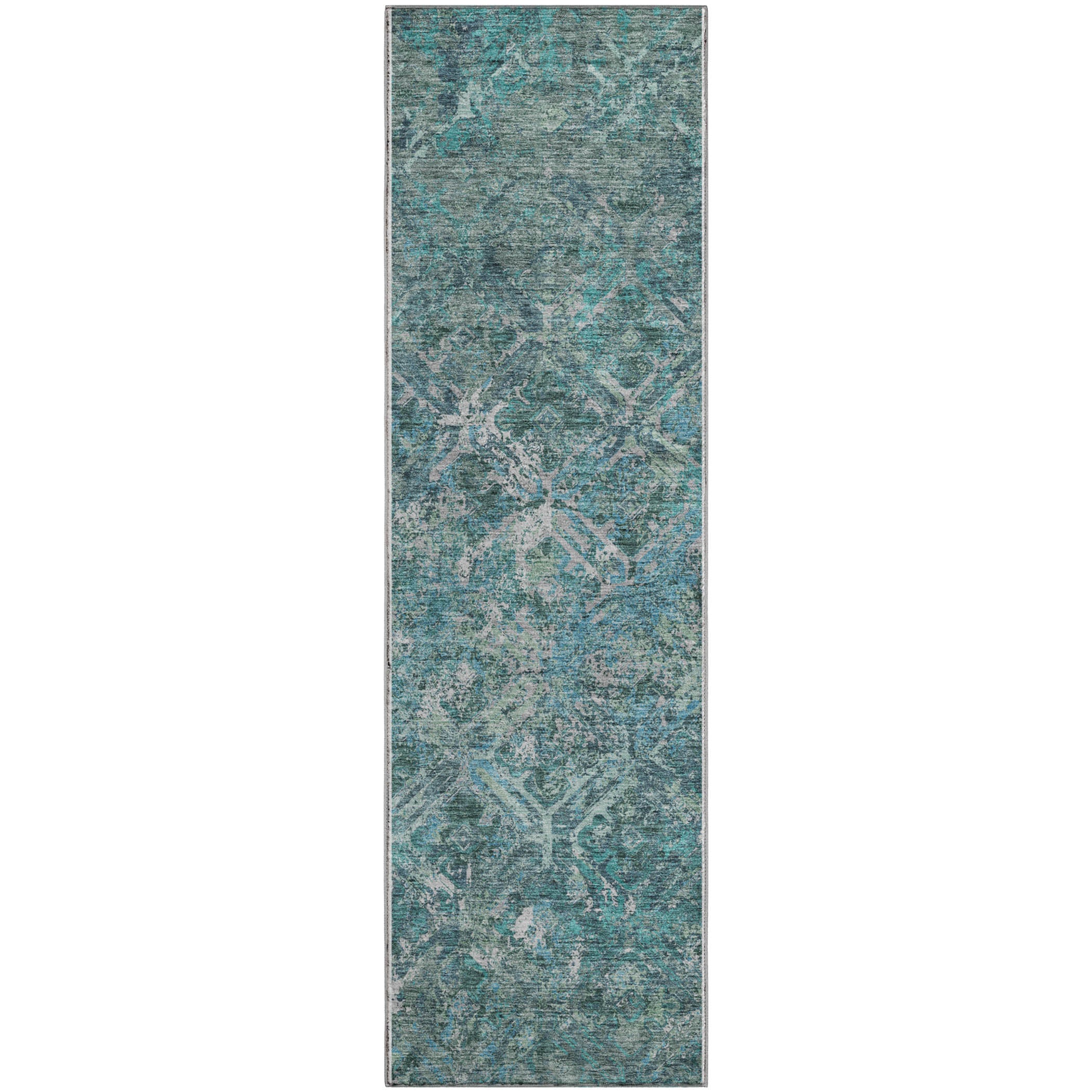 Cairo Machine Washable Transitional Sage Green Rug 2'3" x 7'6" #shape_Runner