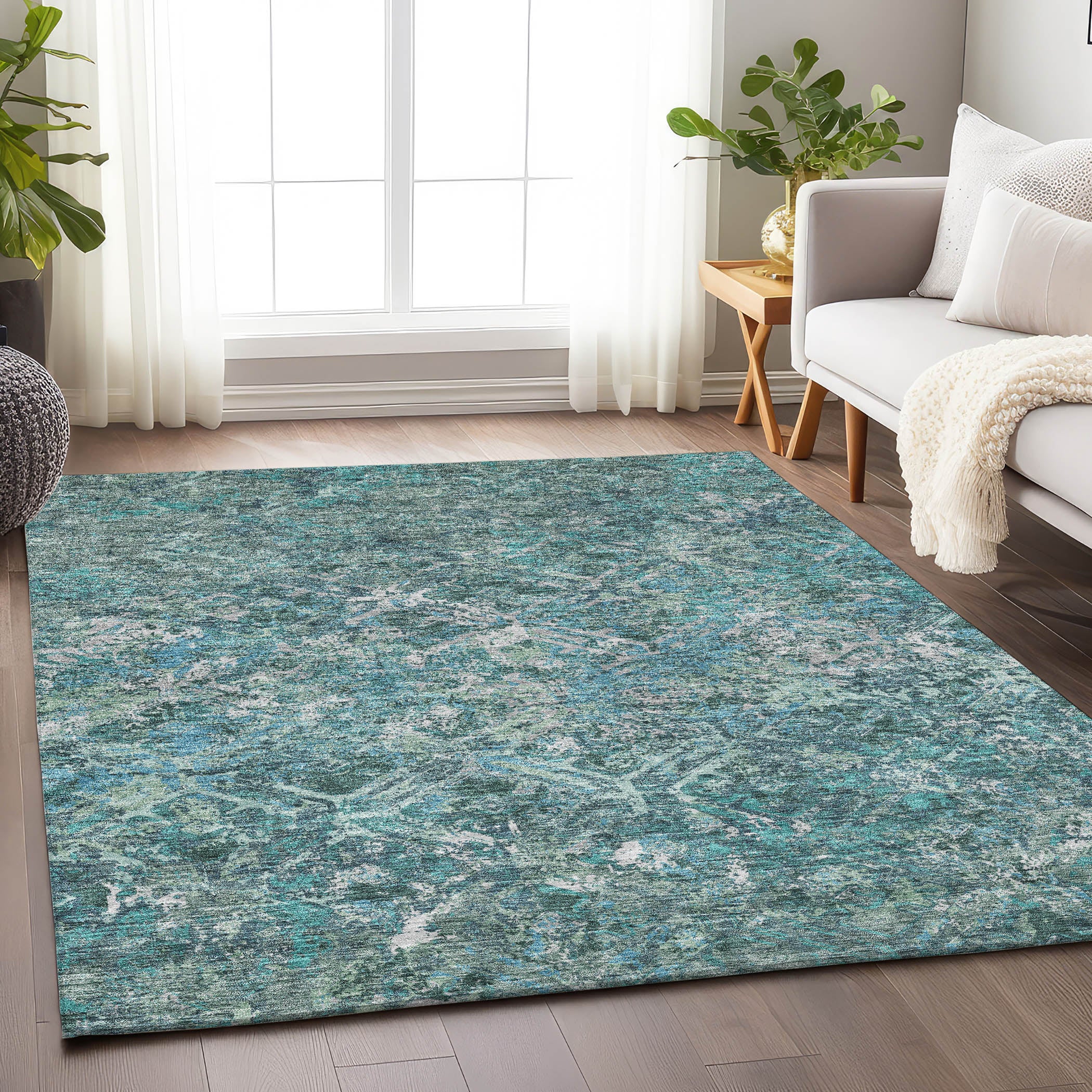 Cairo Machine Washable Transitional Sage Green Rug 2'6" x 3'10" #shape_Rectangle