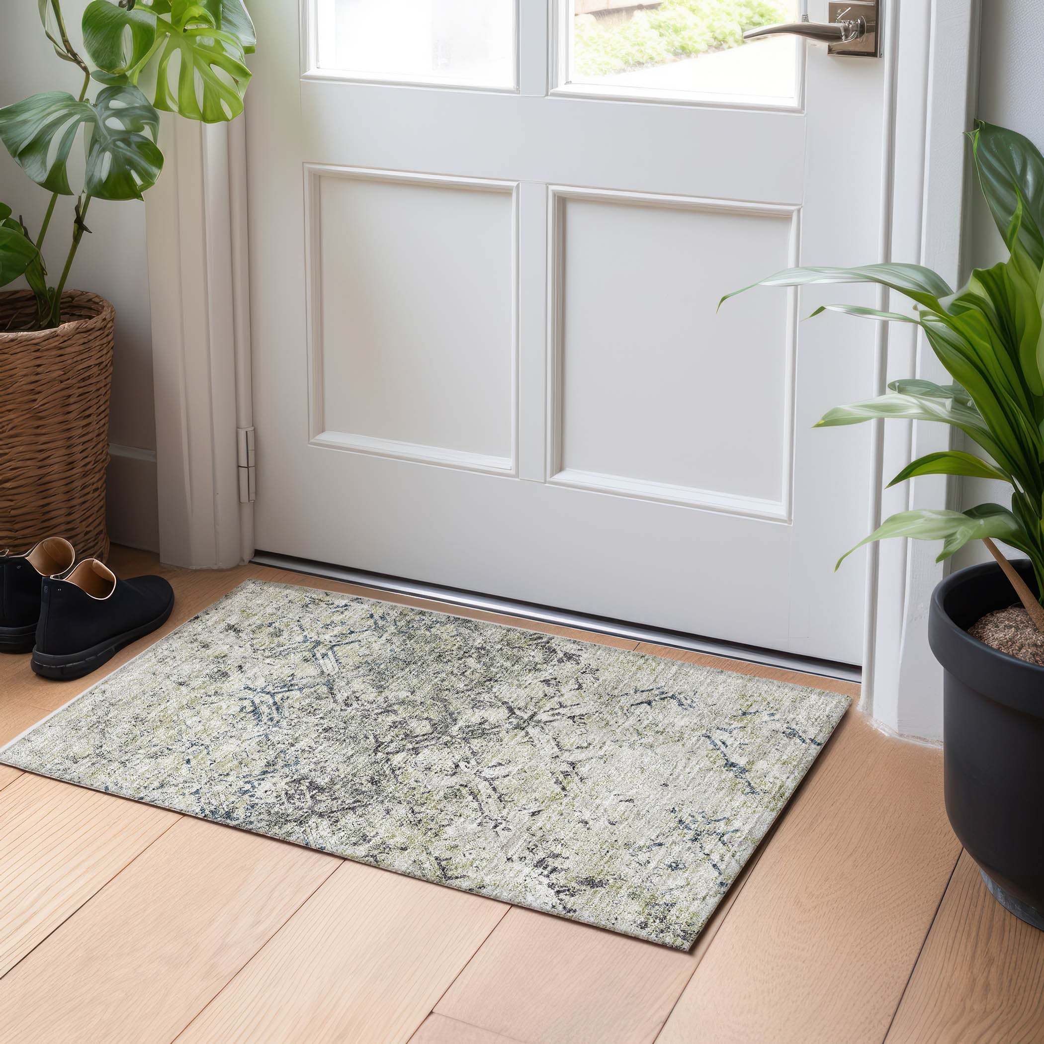 Cairo Machine Washable Transitional Silver Gray Rug 1'8" x 2'6" #shape_Rectangle