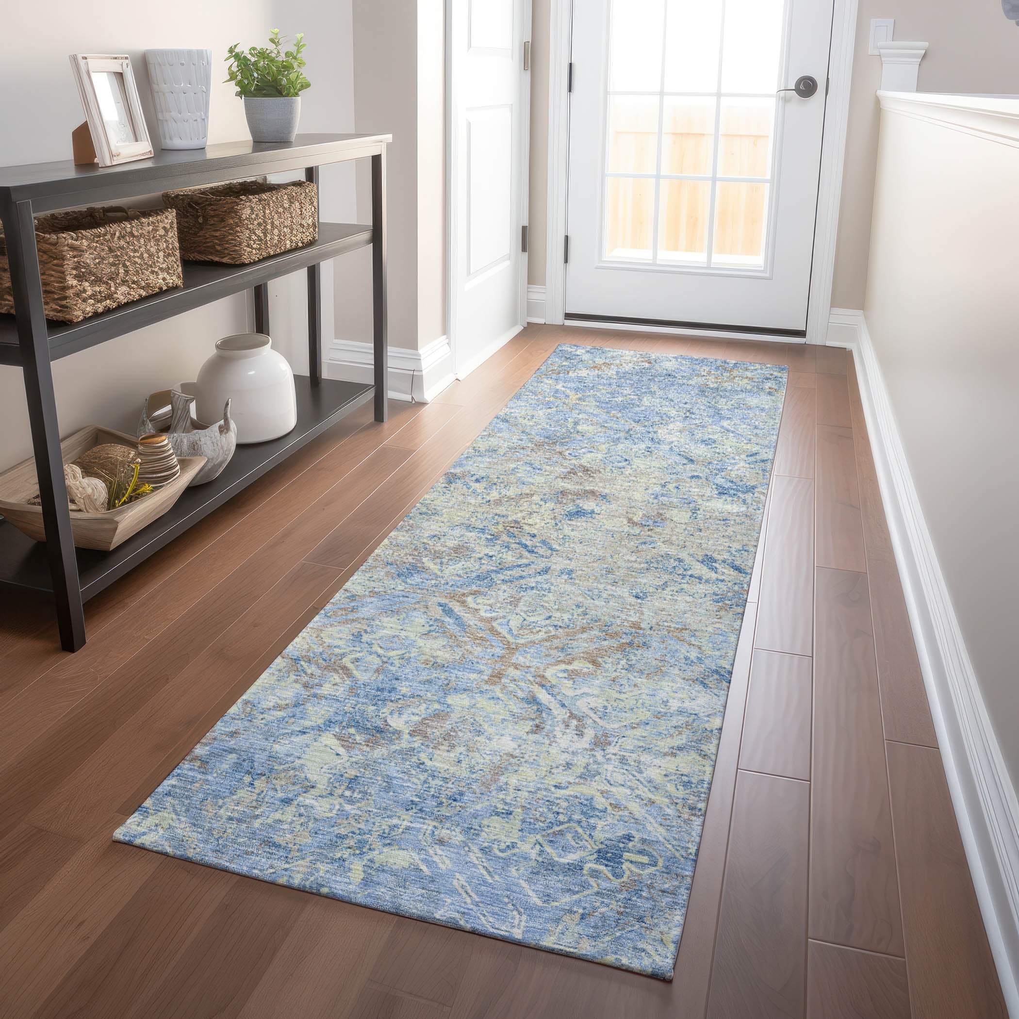 Cairo Machine Washable Transitional Sky Blue Rug 2'3" x 7'6" #shape_Runner