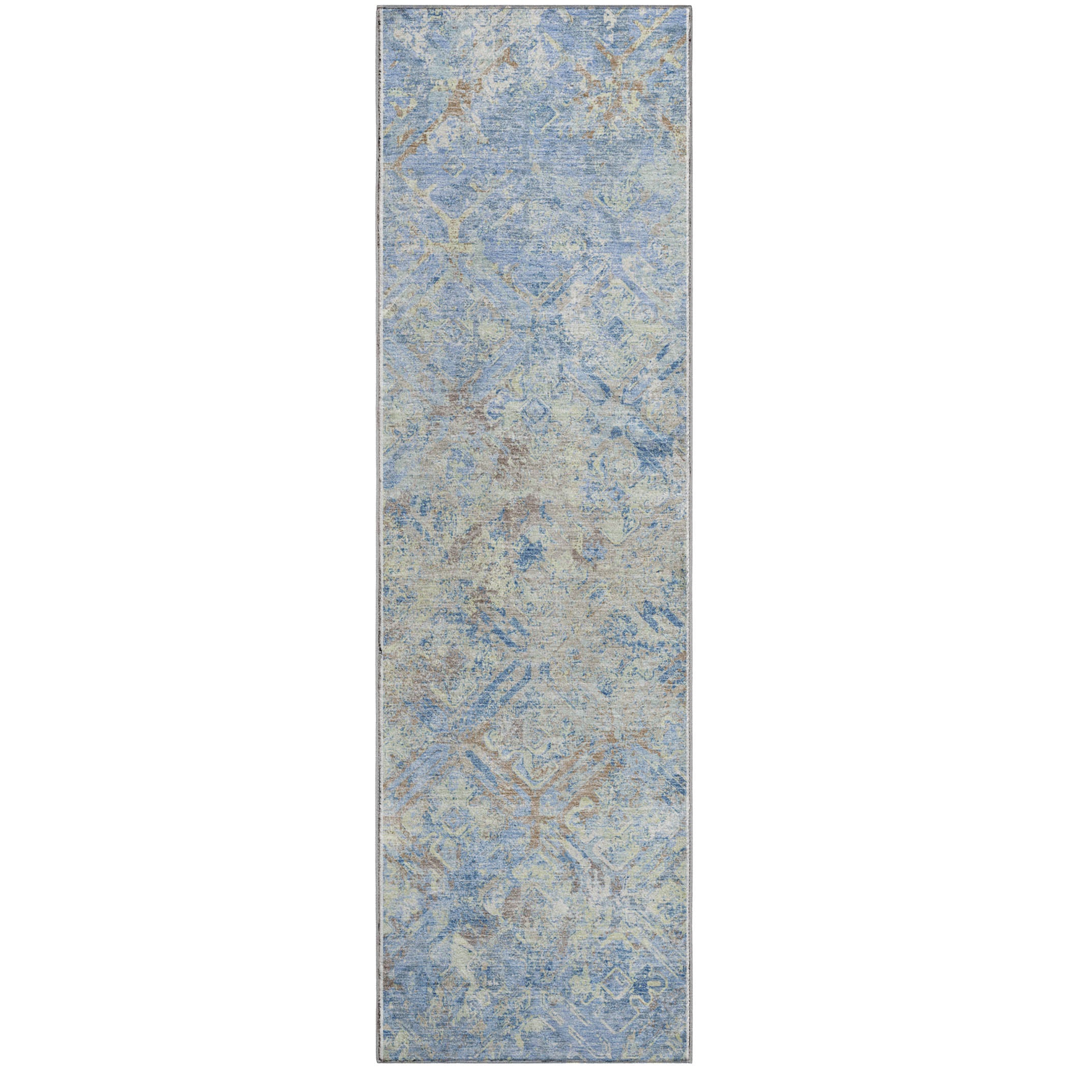 Cairo Machine Washable Transitional Sky Blue Rug 2'3" x 7'6" #shape_Runner