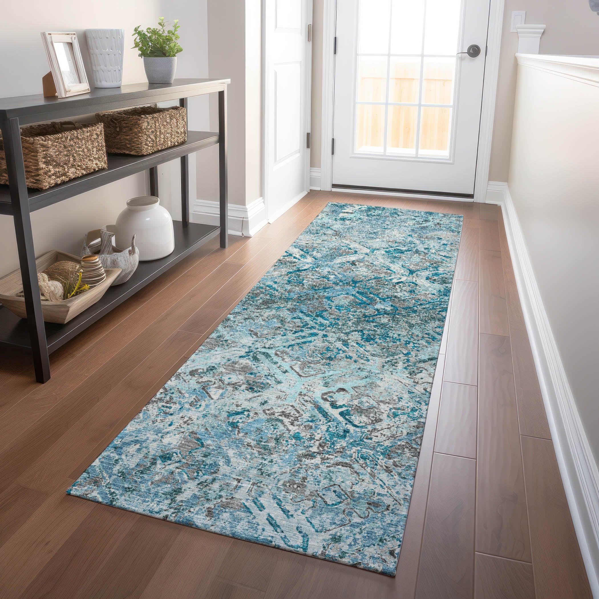 Cairo Machine Washable Transitional Teal Rug 2'3" x 7'6" #shape_Runner