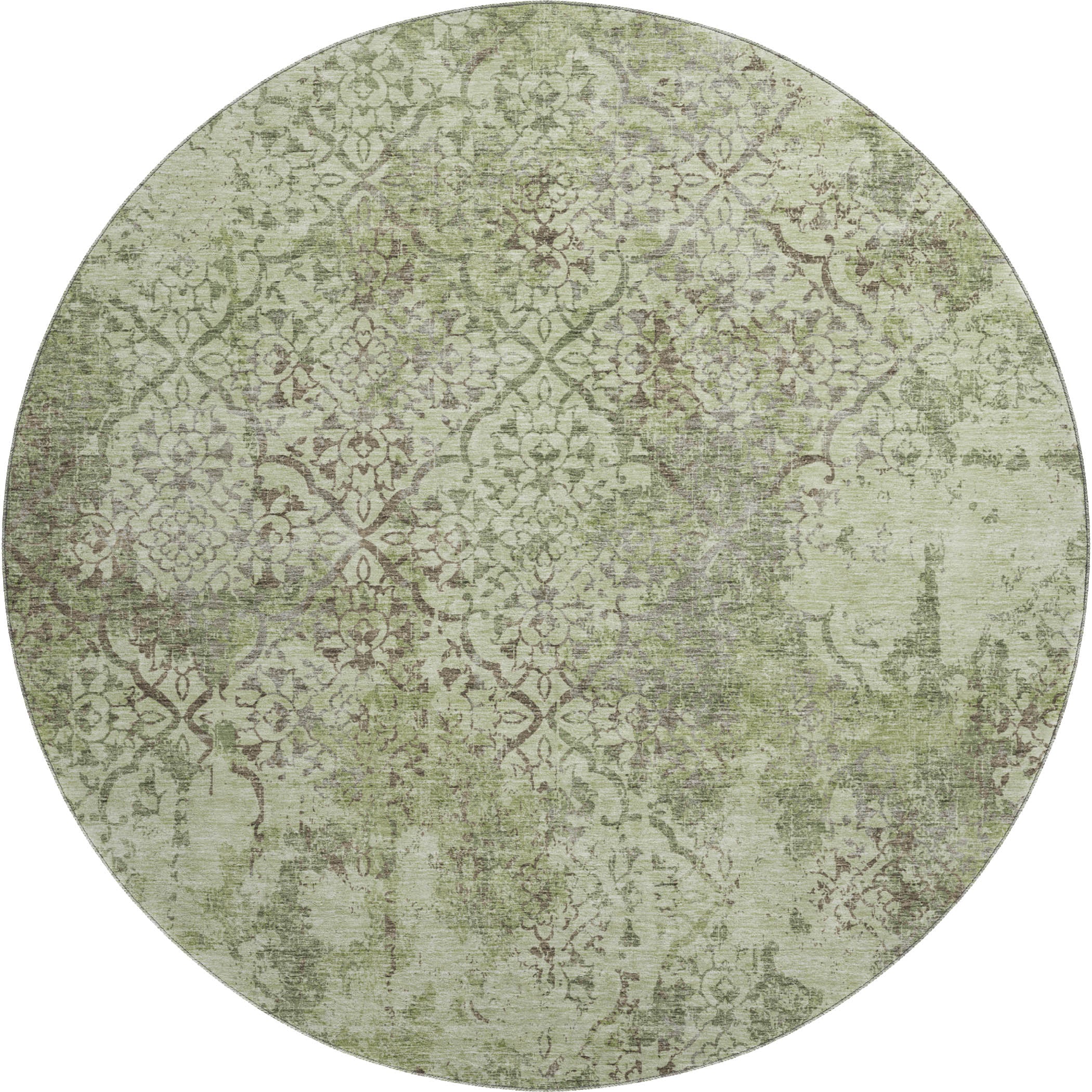 Bangkok Machine Washable Transitional Aloe Green Rug 8' x 8' #shape_Round