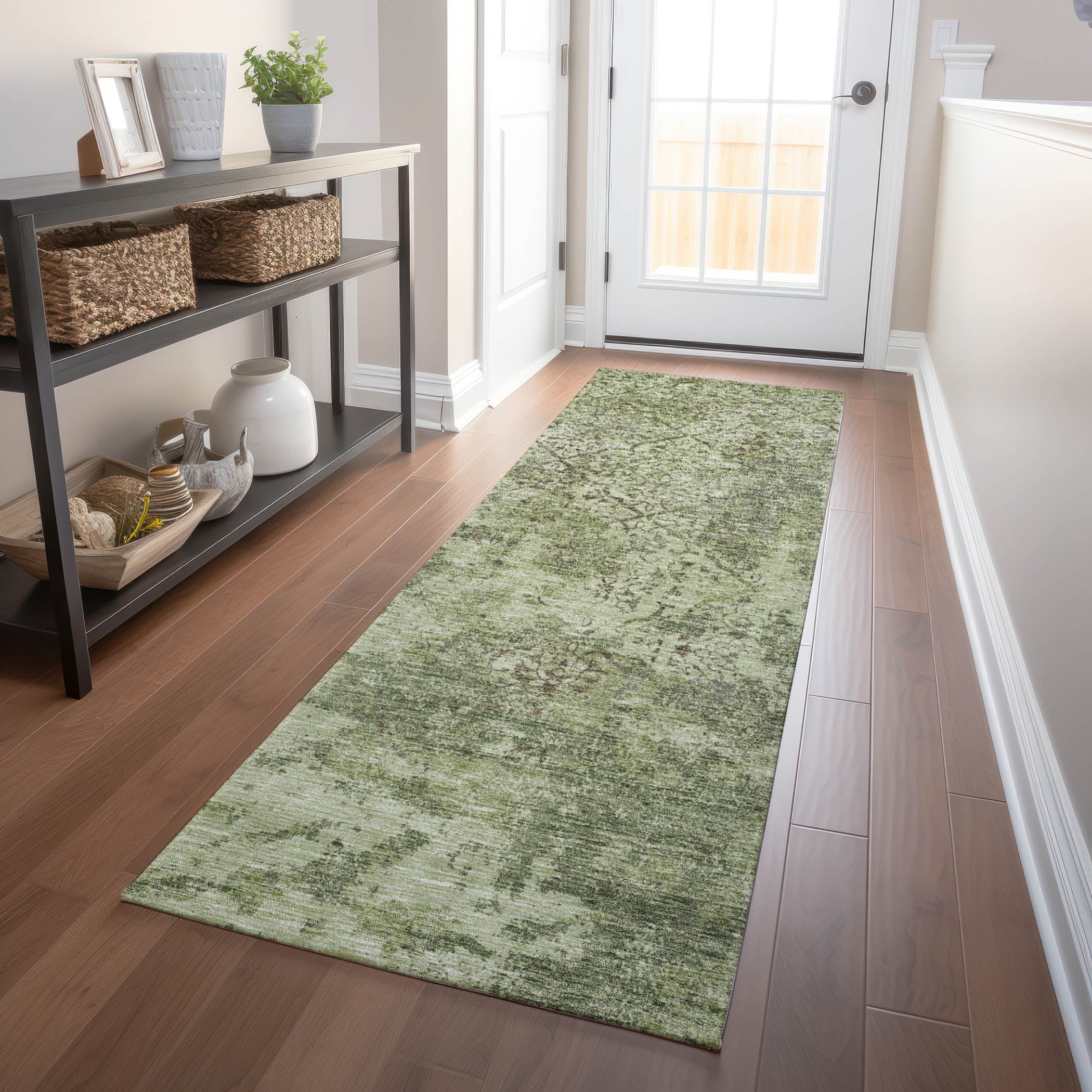 Bangkok Machine Washable Transitional Aloe Green Rug 2'3" x 7'6" #shape_Runner