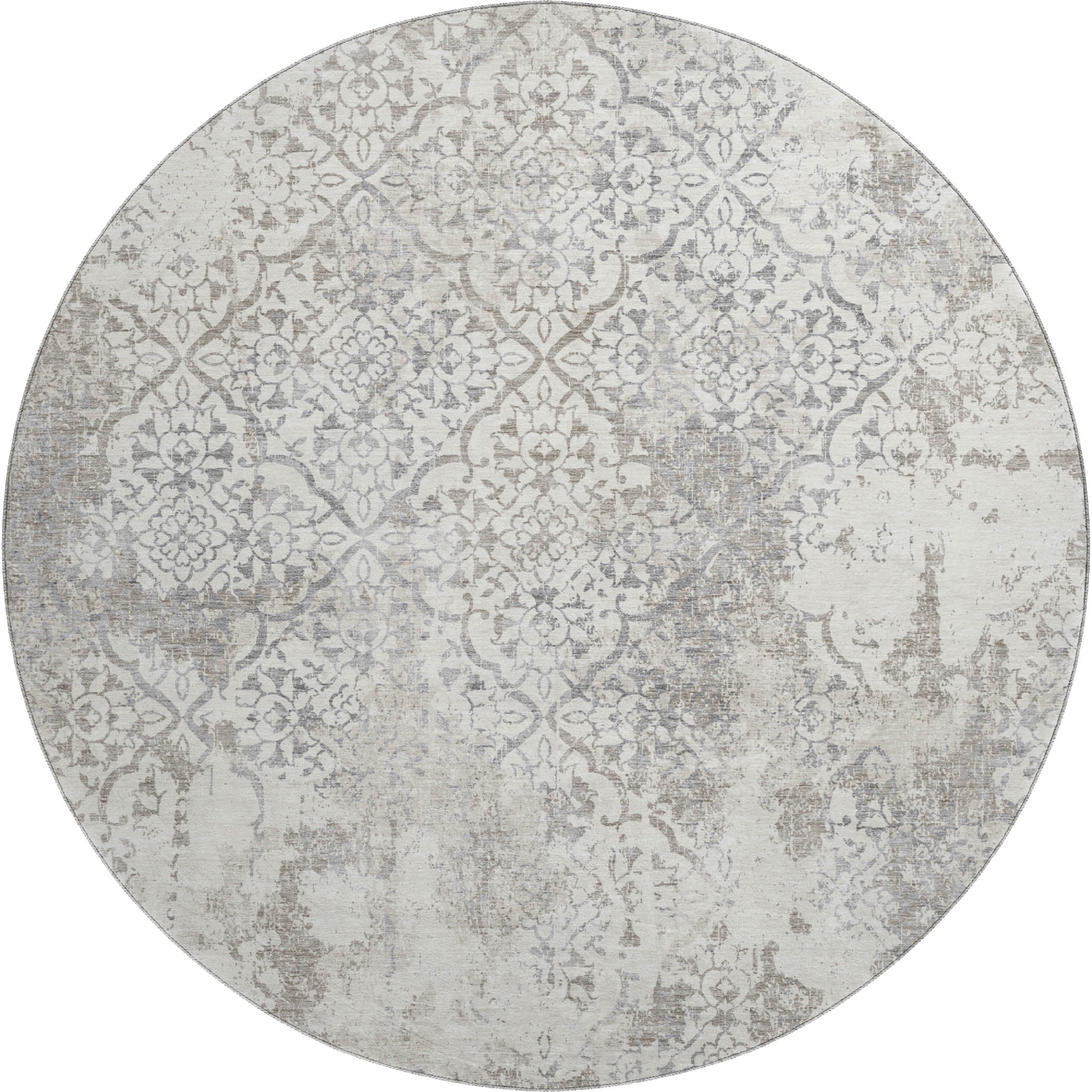 Bangkok Machine Washable Transitional Ivory Rug 8' x 8' #shape_Round