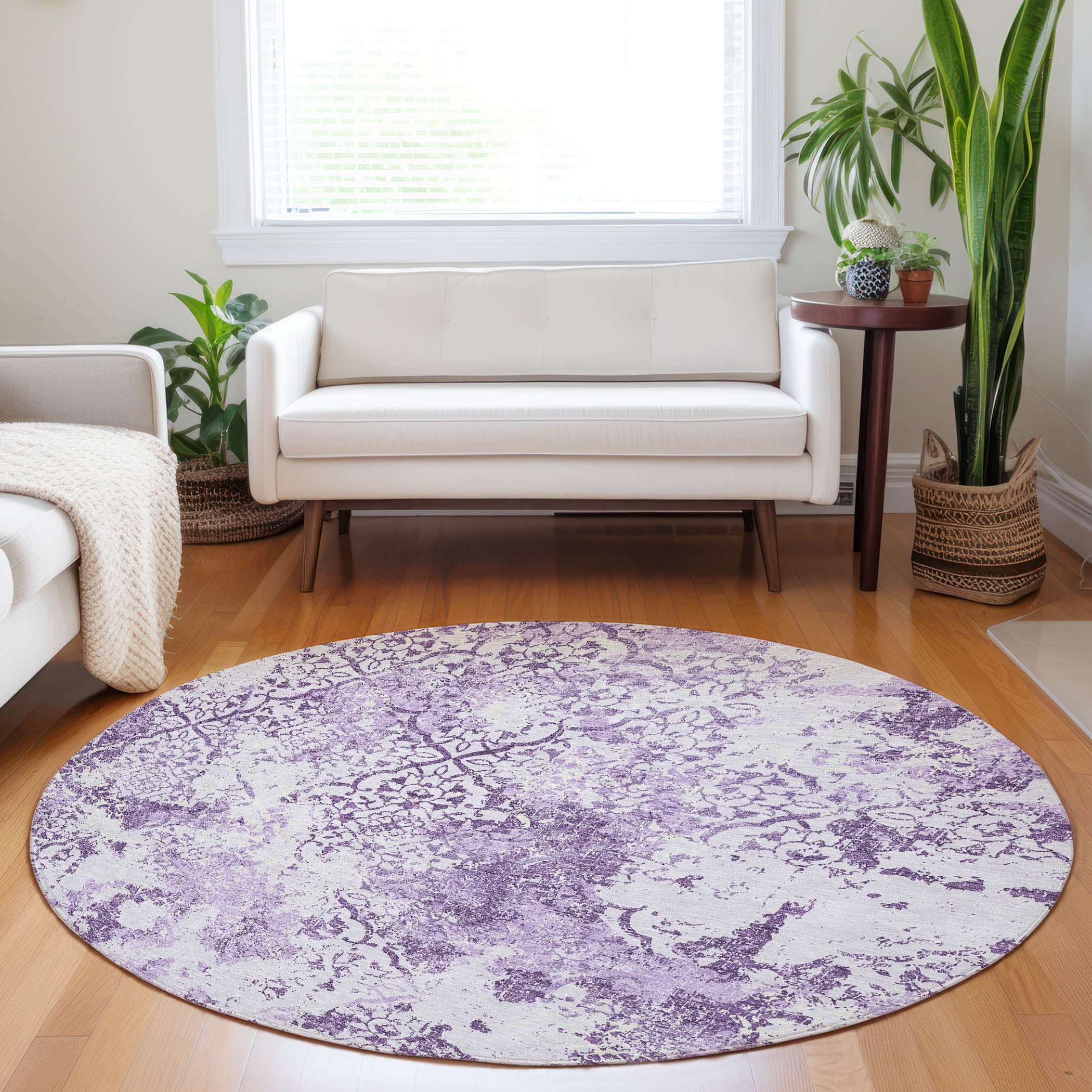 Bangkok Machine Washable Transitional Lavender Purple Rug 8' x 8' #shape_Round
