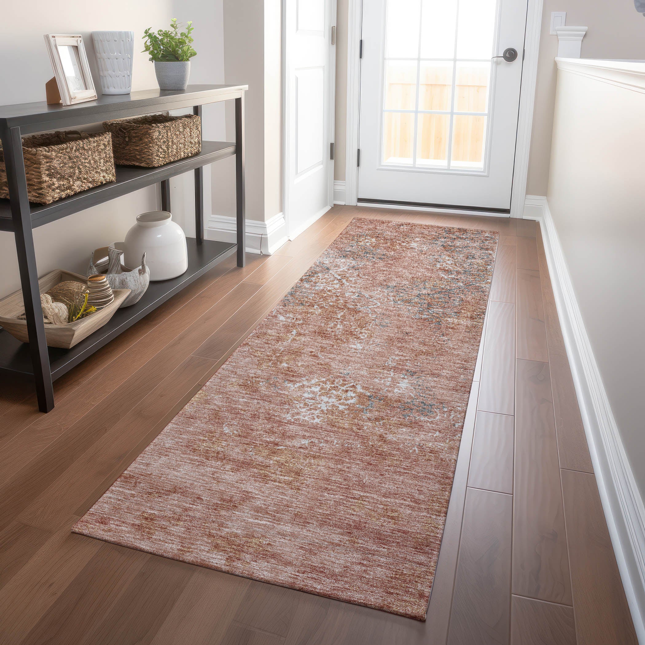 Bangkok Machine Washable Transitional Salmon Orange Rug 2'3" x 7'6" #shape_Runner