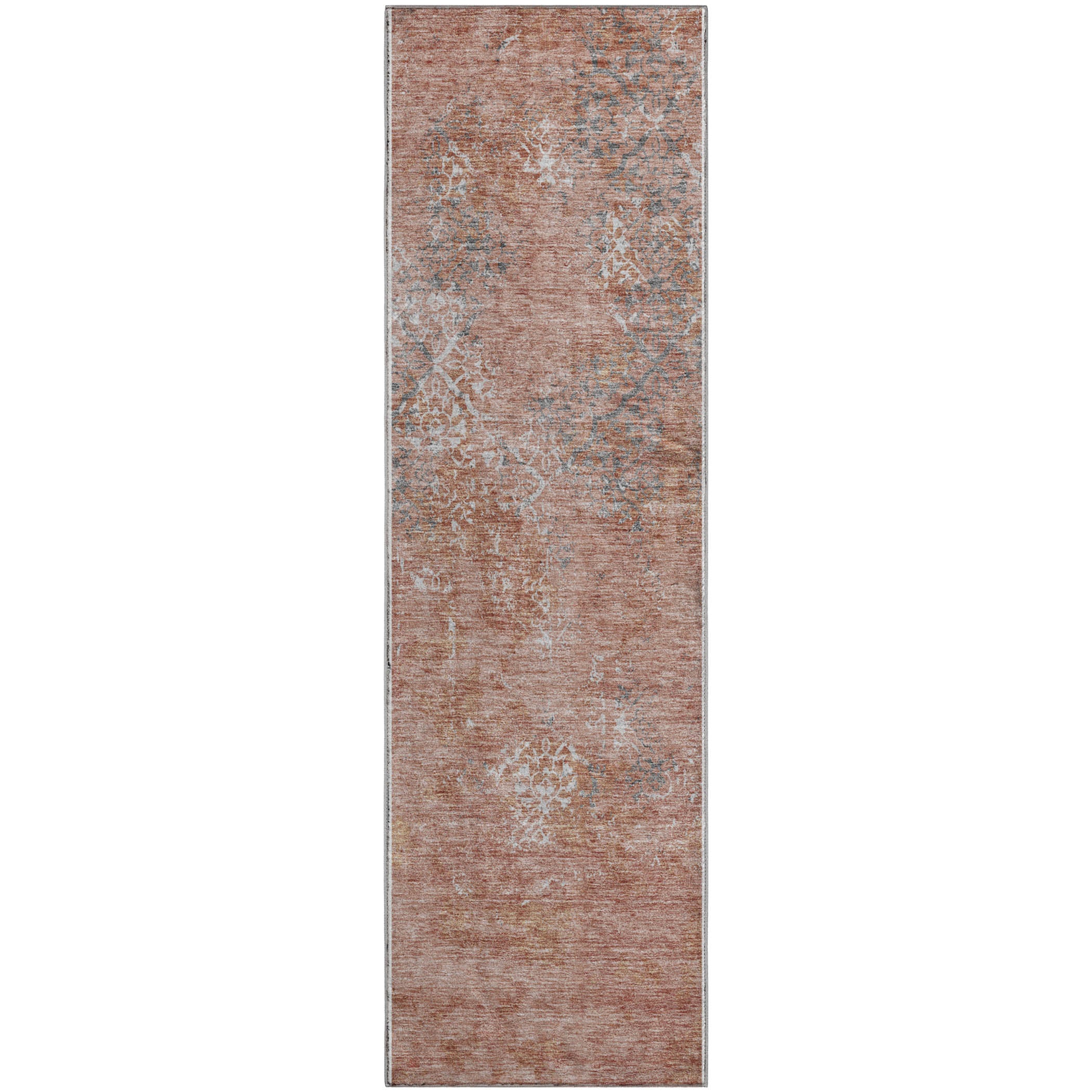 Bangkok Machine Washable Transitional Salmon Orange Rug 2'3" x 7'6" #shape_Runner