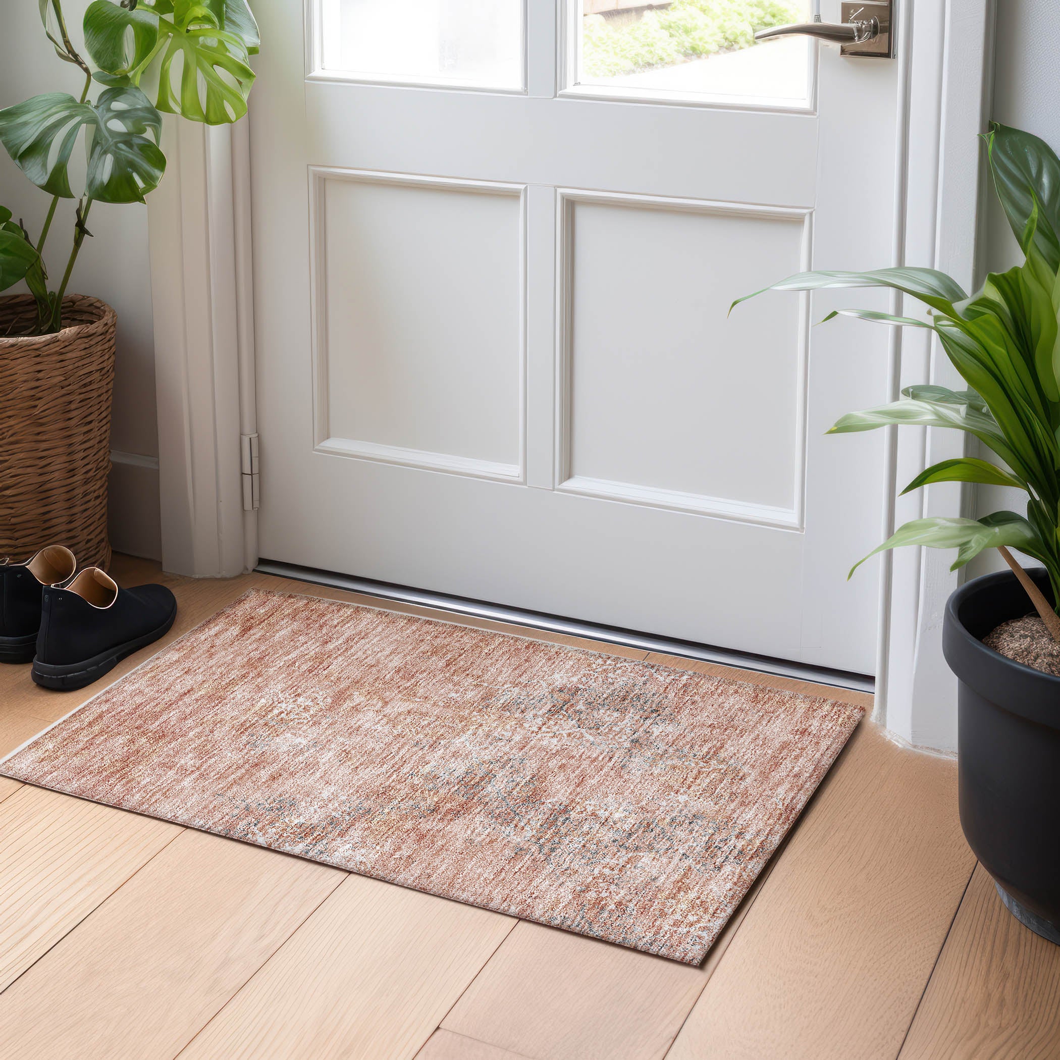 Bangkok Machine Washable Transitional Salmon Orange Rug 1'8" x 2'6" #shape_Rectangle