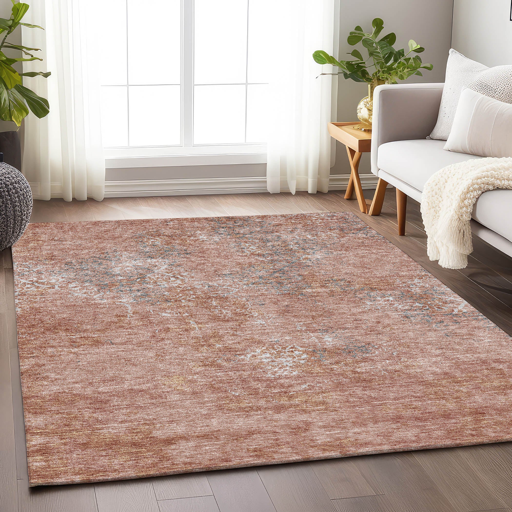 Bangkok Machine Washable Transitional Salmon Orange Rug 2'6" x 3'10" #shape_Rectangle
