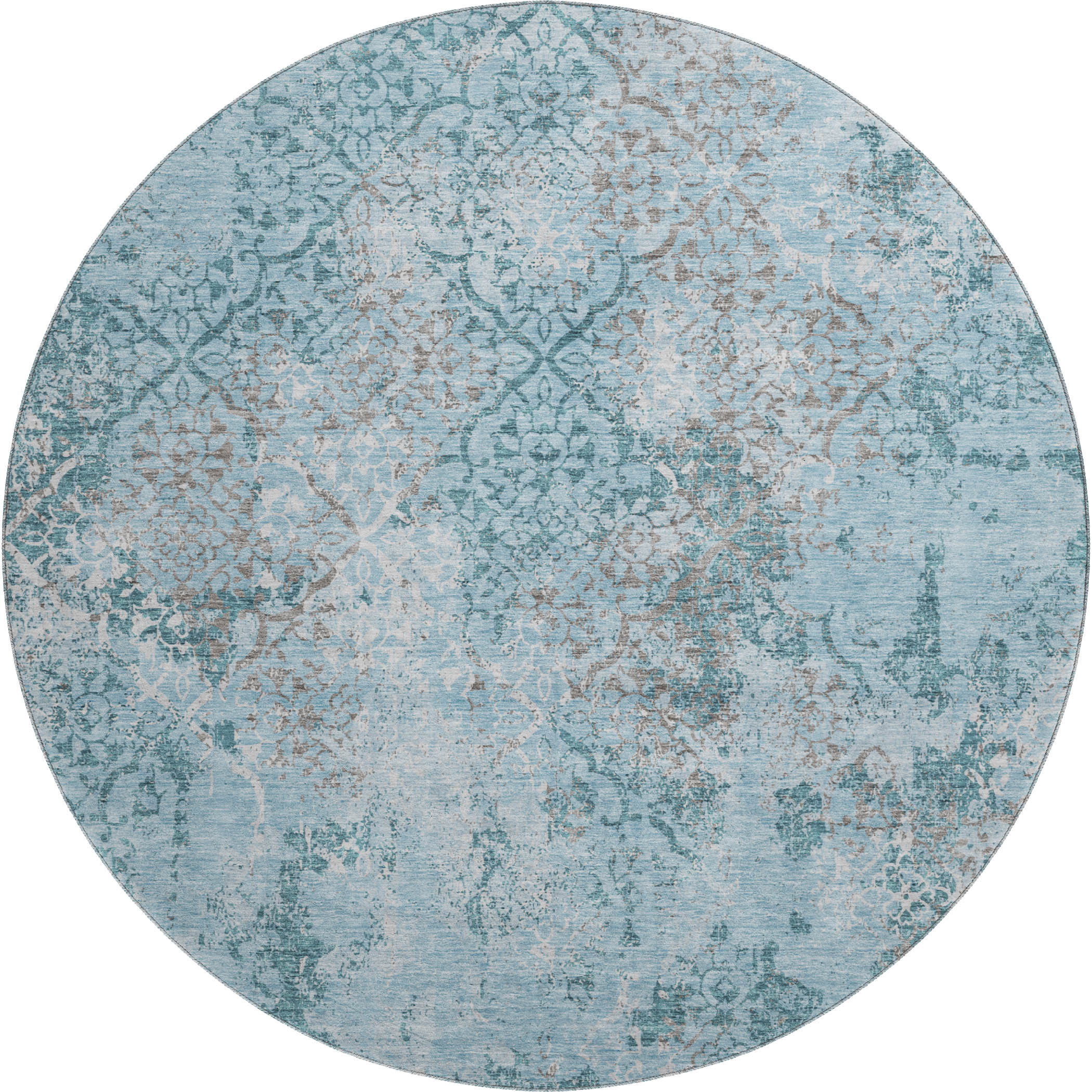 Bangkok Machine Washable Transitional Teal Rug 8' x 8' #shape_Round